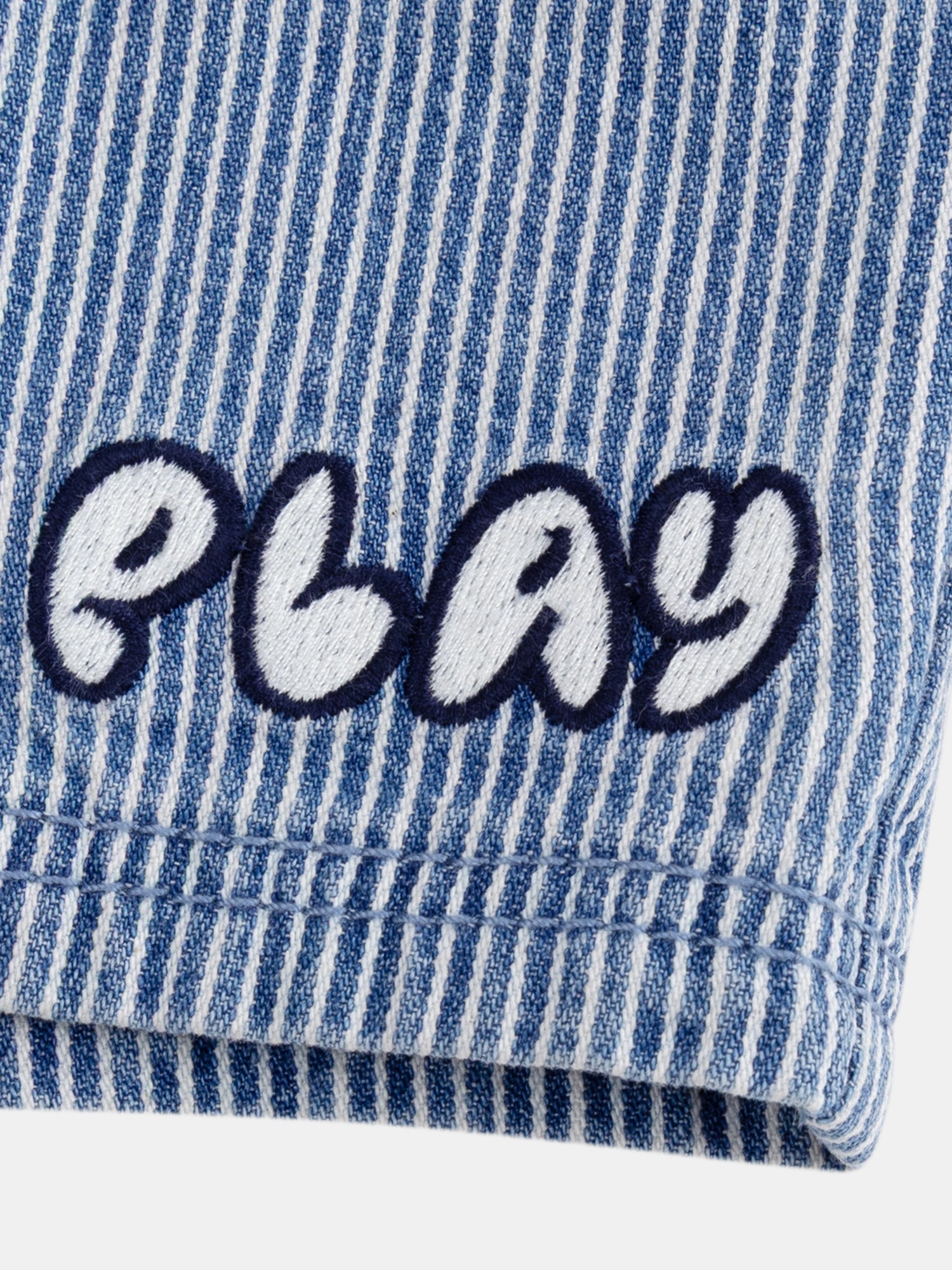 Striped Denim Bermuda "Play" Blue and Ecru for Baby Boy