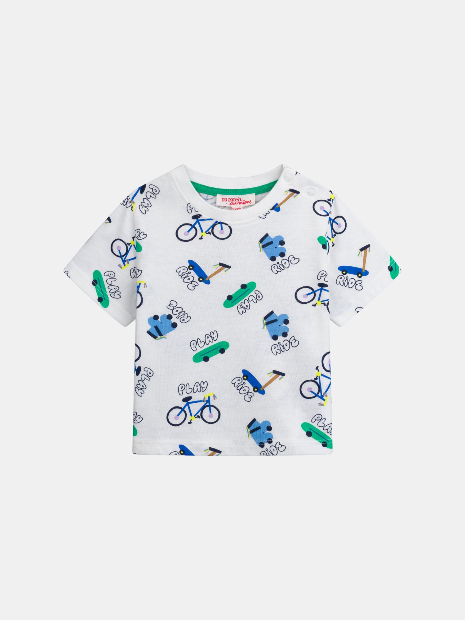 Ecru printed "Ride" all-over t-shirt for baby boy