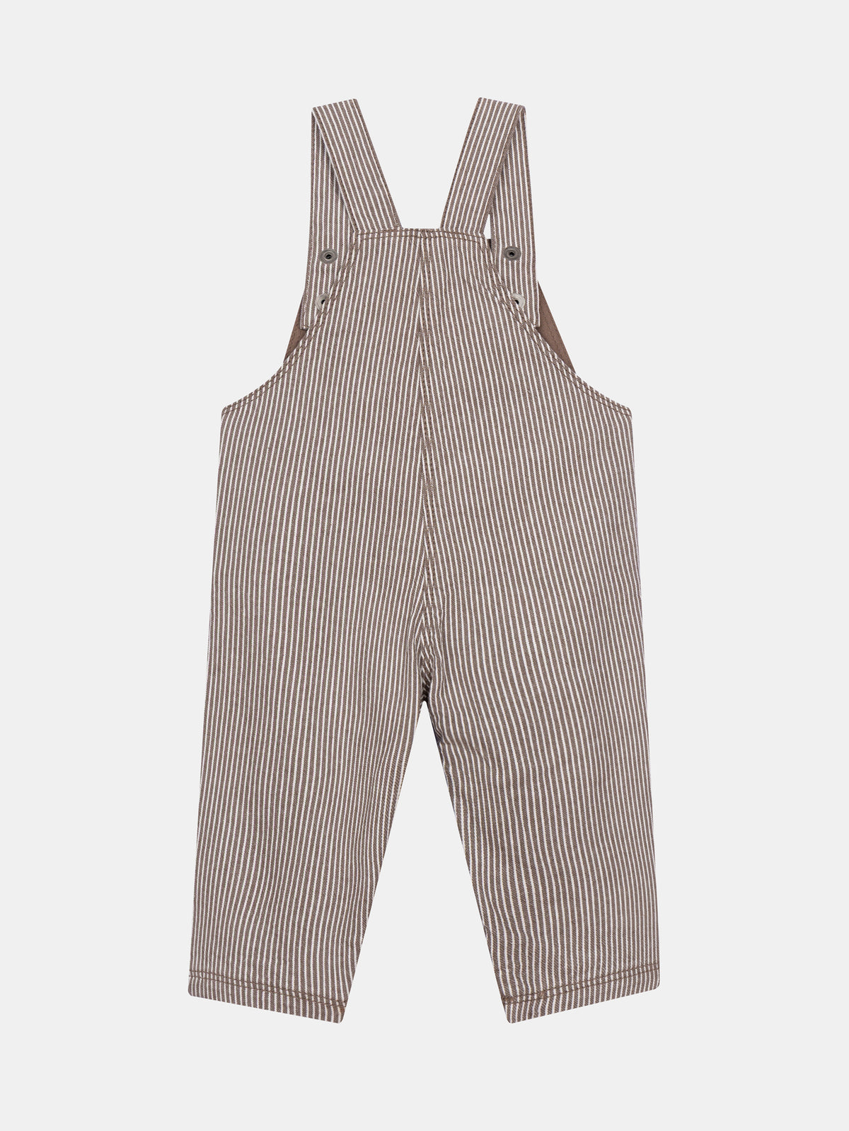 Striped cacao and ecru denim "Monster" dungarees for baby boy