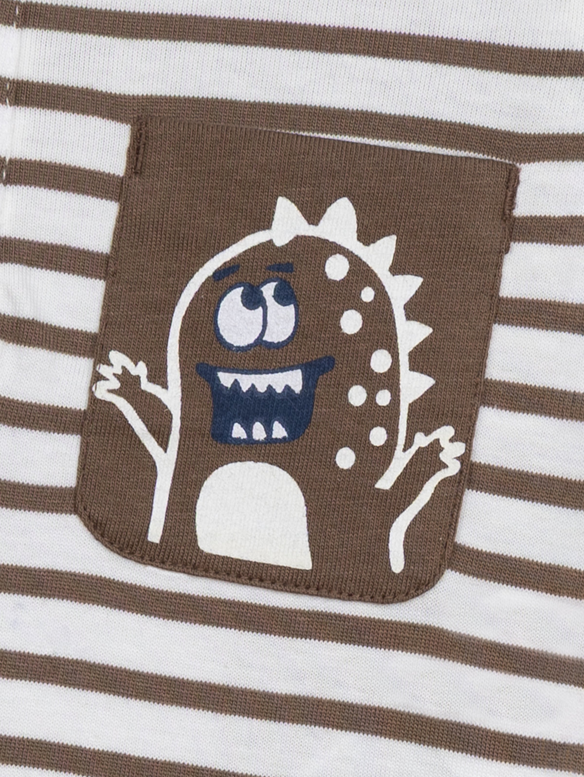 Striped Ecru and Cocoa Tunic Shirt "Funny Monster" for Baby Boys