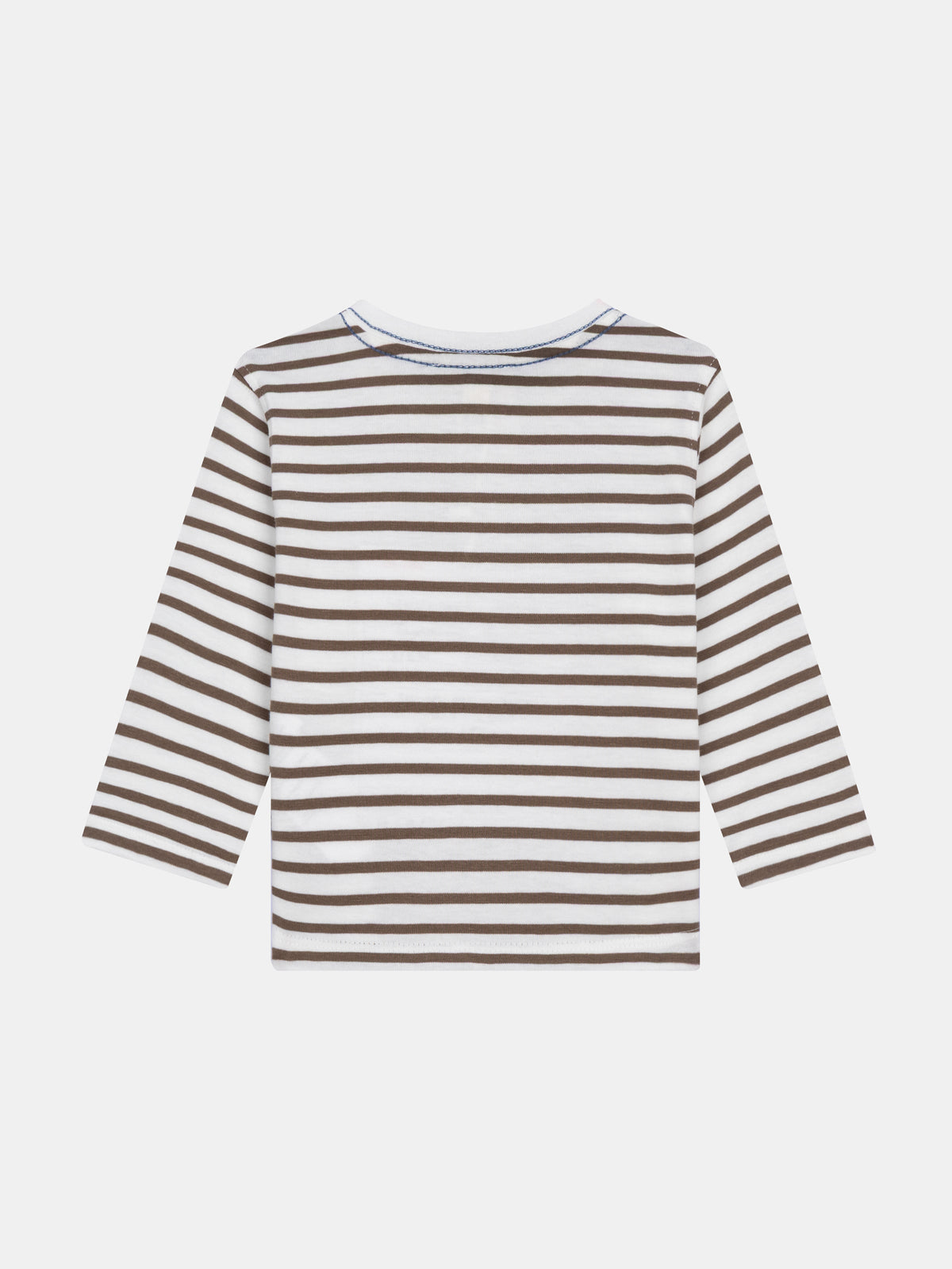 Striped Ecru and Cocoa Tunic Shirt "Funny Monster" for Baby Boys
