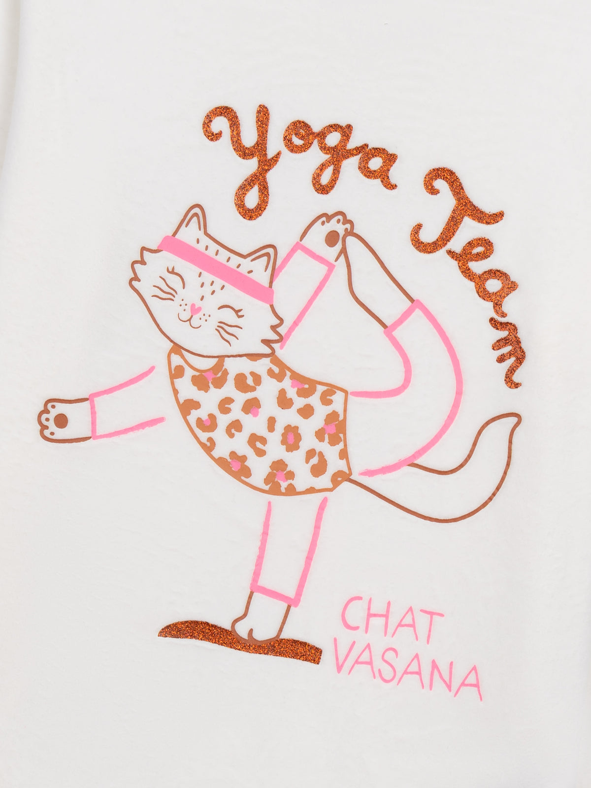 Ecru and pink velour pajamas "Cat Yoga Team" for girl