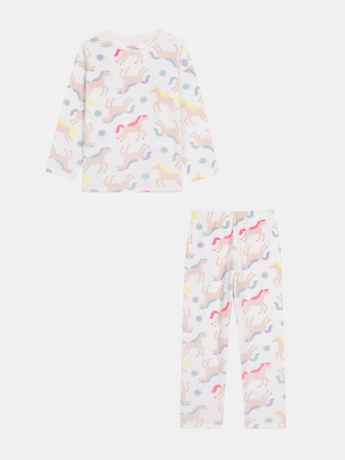 Very soft ecru velour pyjamas "Magical Unicorns" & fluorescent details for girl child