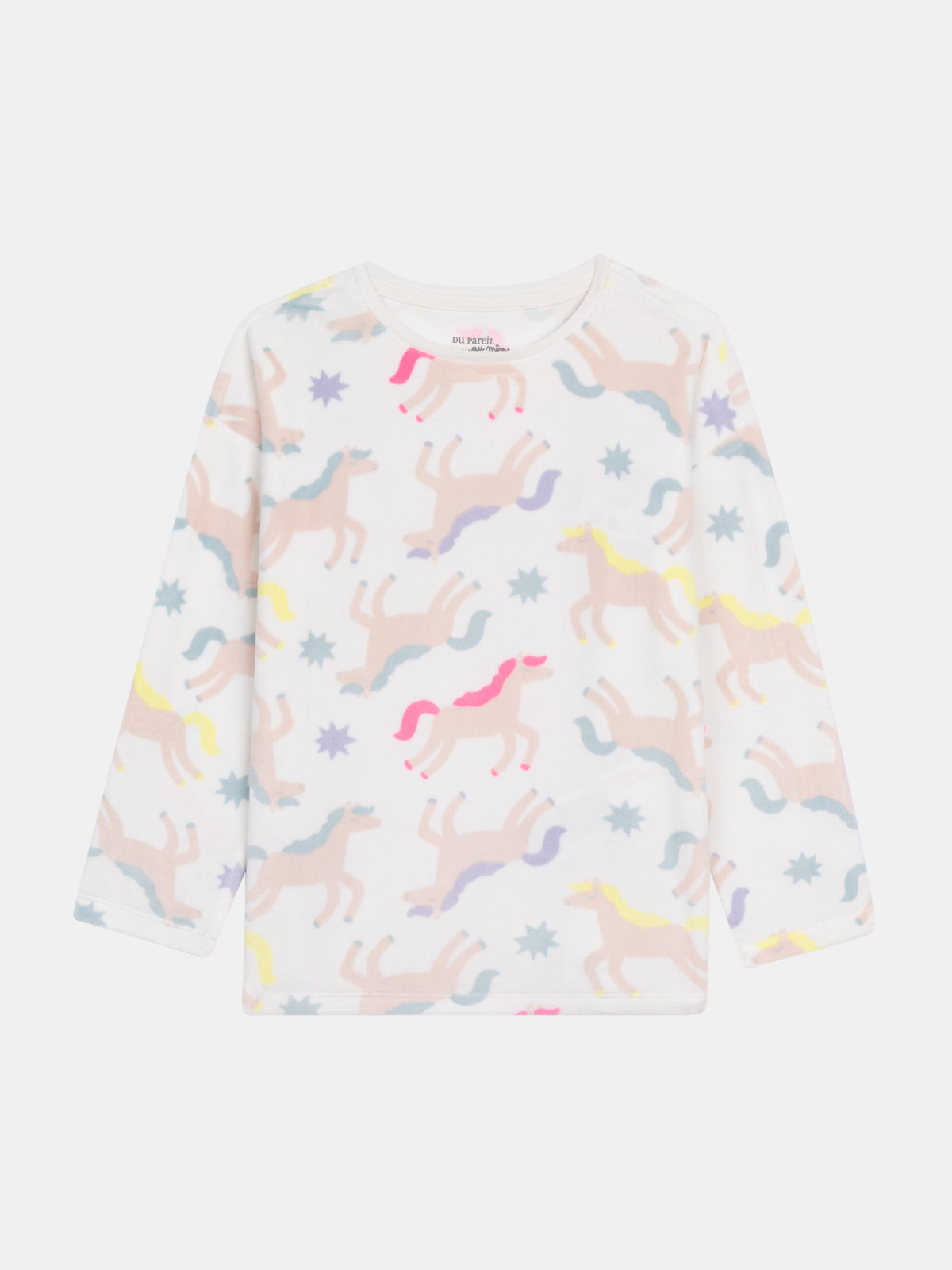 Very soft ecru velour pyjamas "Magical Unicorns" & fluorescent details for girl child