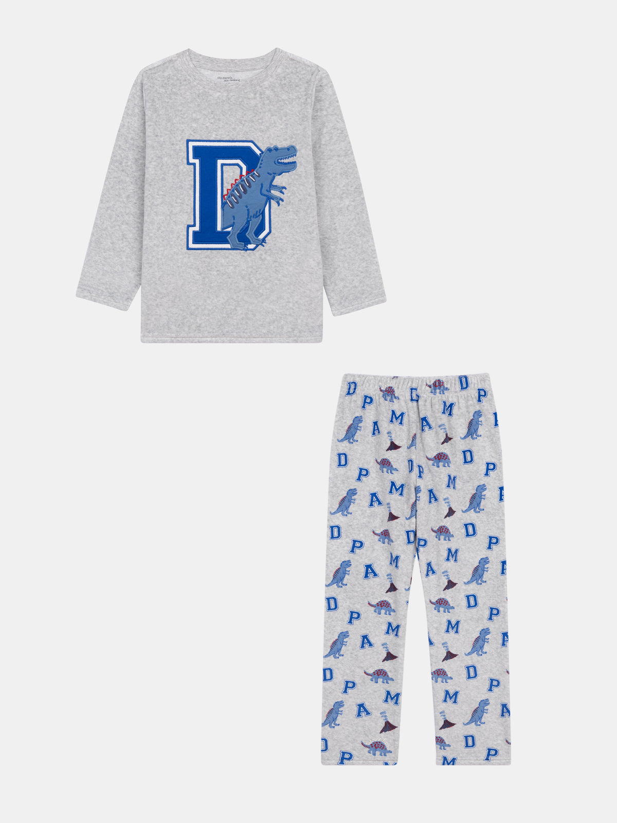 2-Piece Gray Velour Pajama "DPAM Dinosaures" for Boys