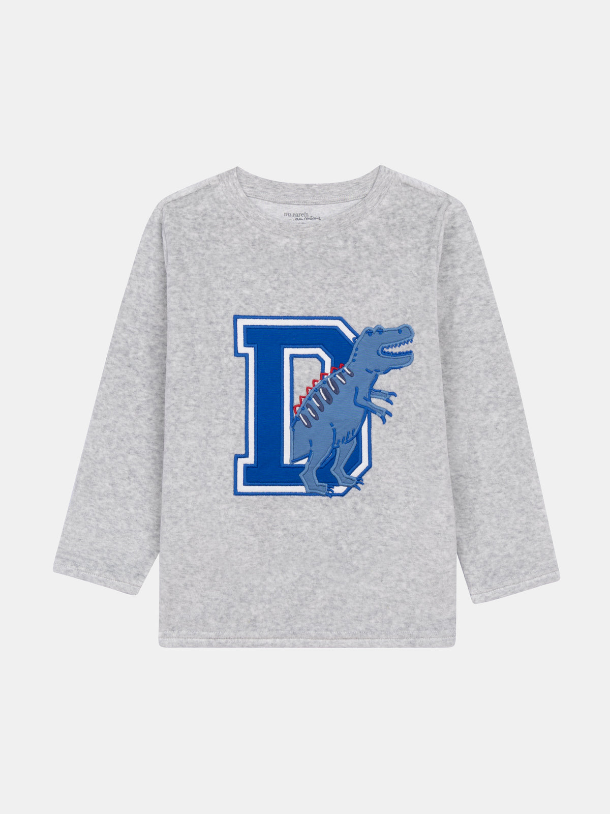 2-Piece Gray Velour Pajama "DPAM Dinosaures" for Boys
