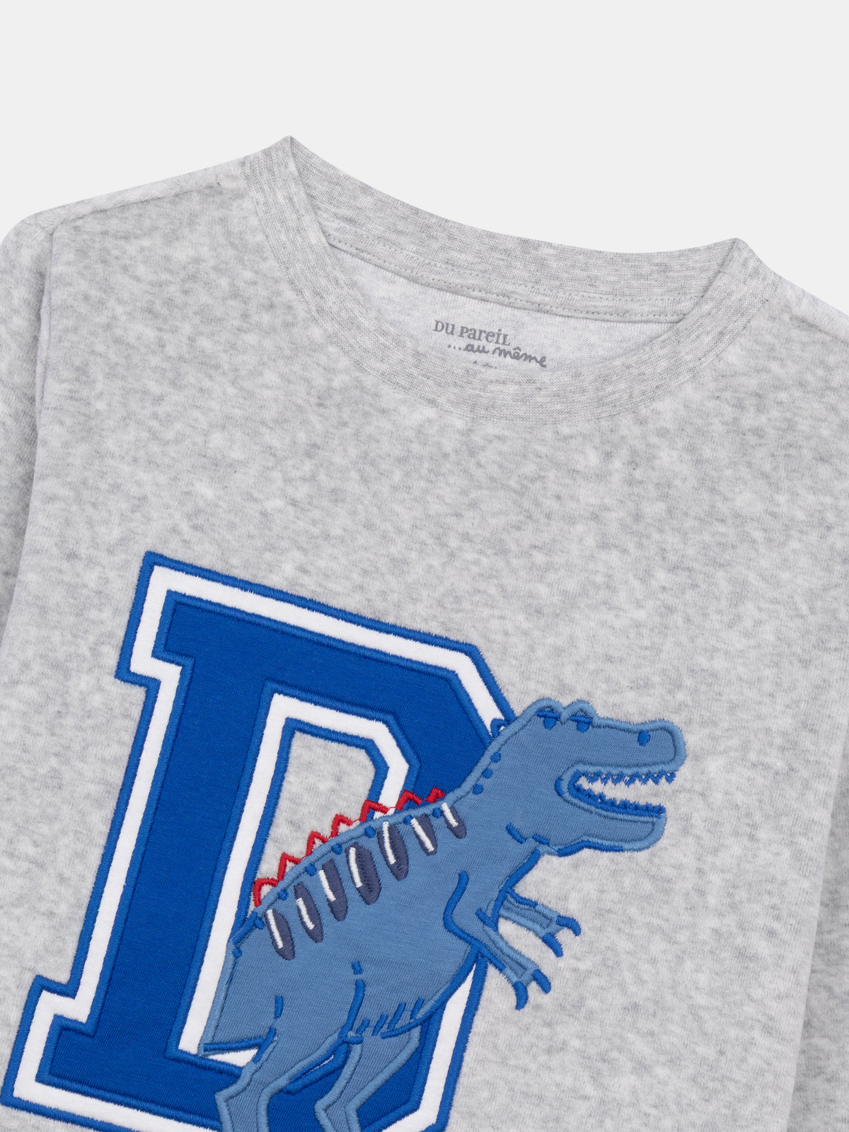 2-Piece Gray Velour Pajama "DPAM Dinosaures" for Boys