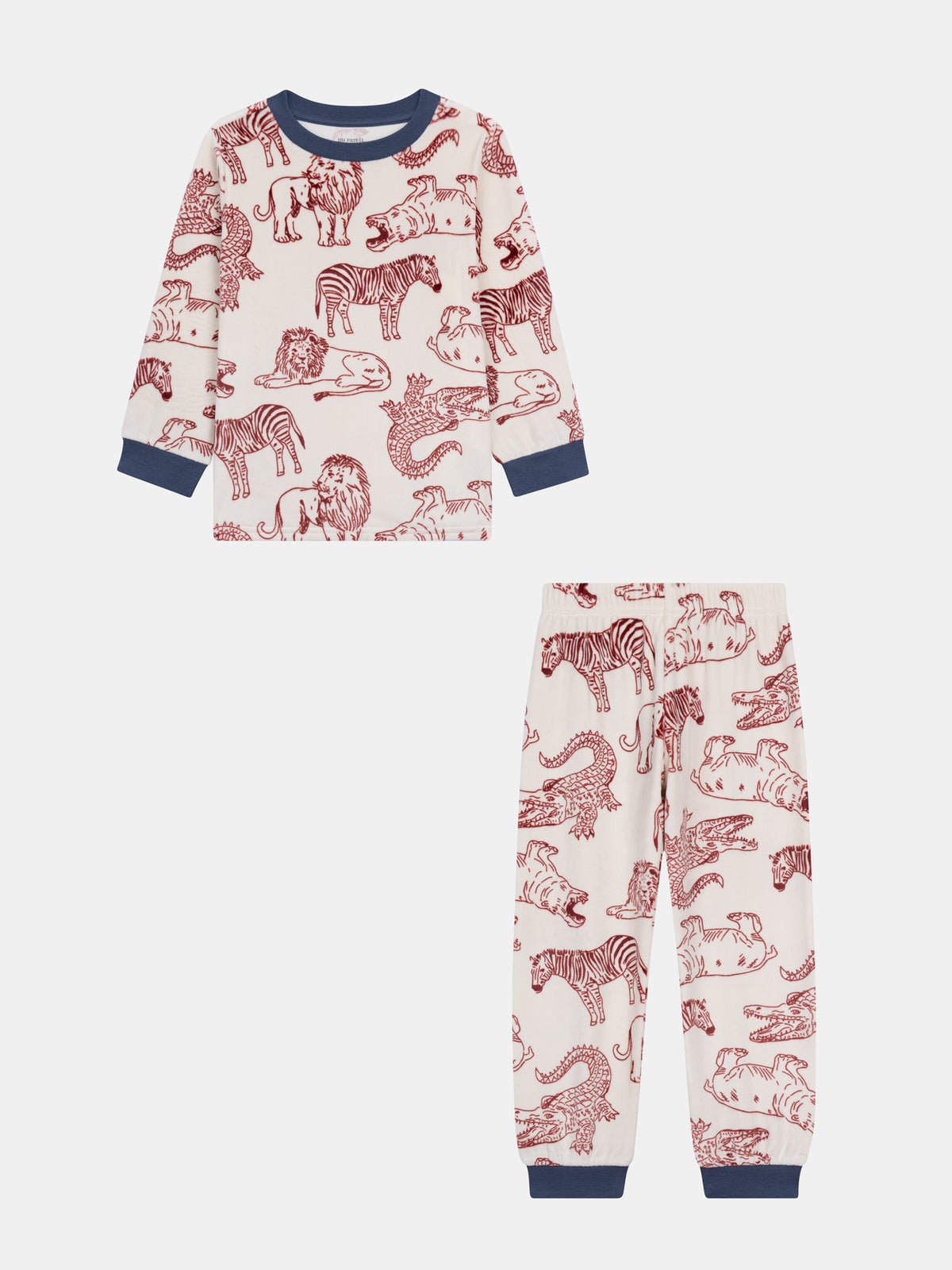 2-piece pajamas in stretch velvet with full savanna print for boys