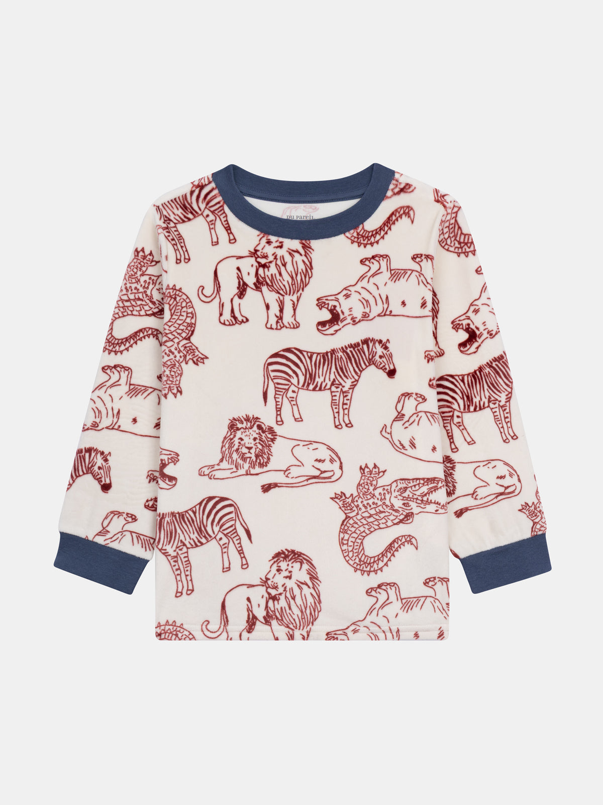2-piece pajamas in stretch velvet with full savanna print for boys
