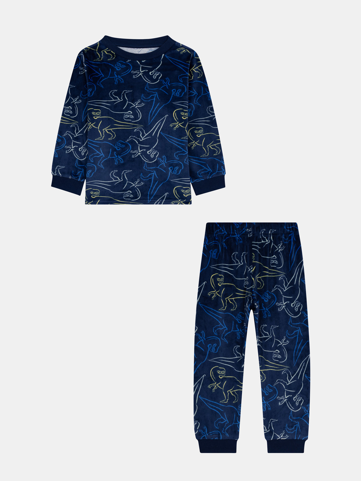 2-piece stretch velvet dinosaur print pajamas for boys