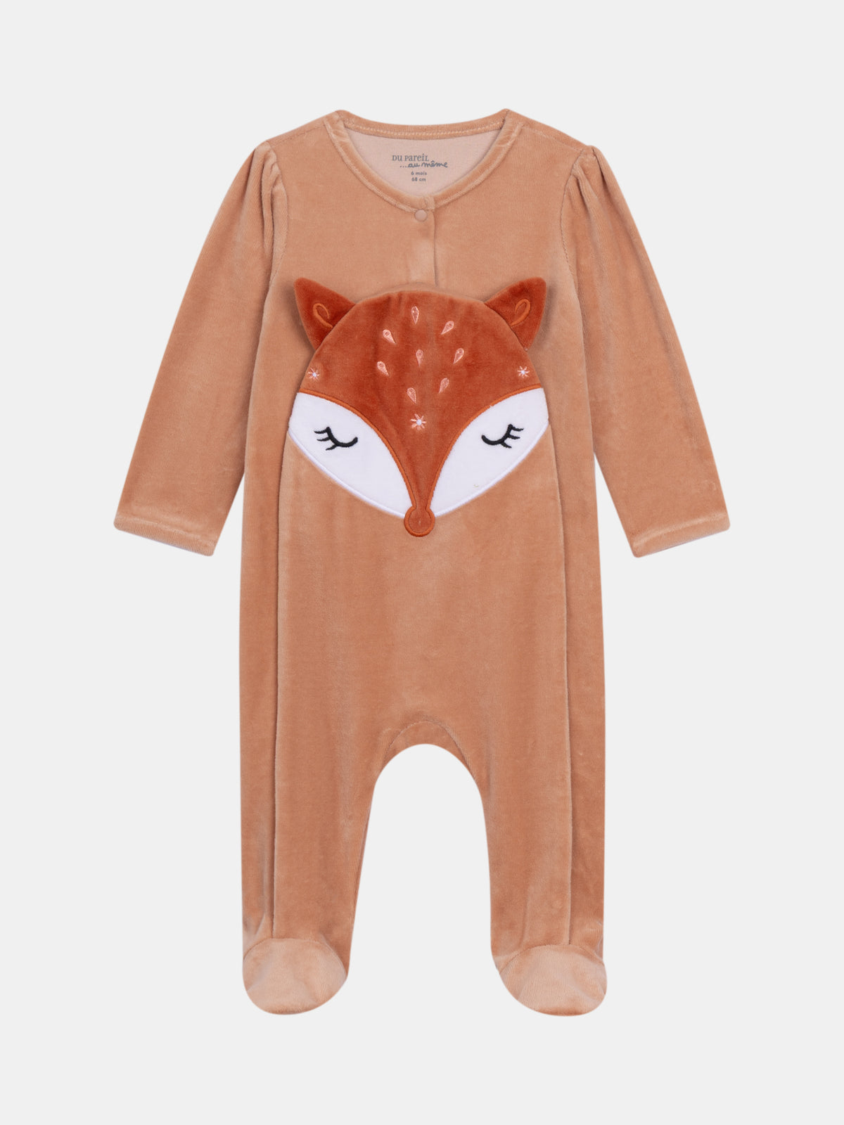 Caramel Velvet Bodysuit with Fox Print for Baby Girl