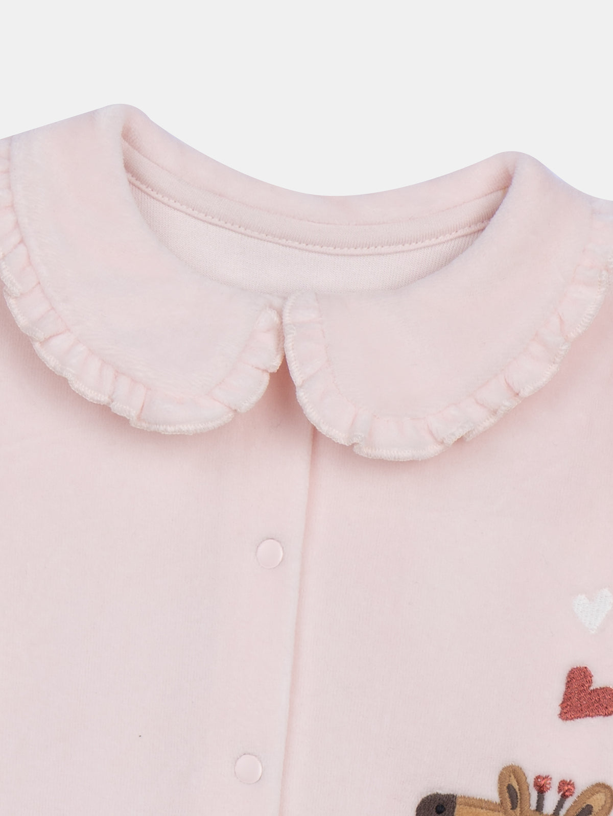 Pink Velour Sleepsuit with Giraffe and Panda for Baby Girls