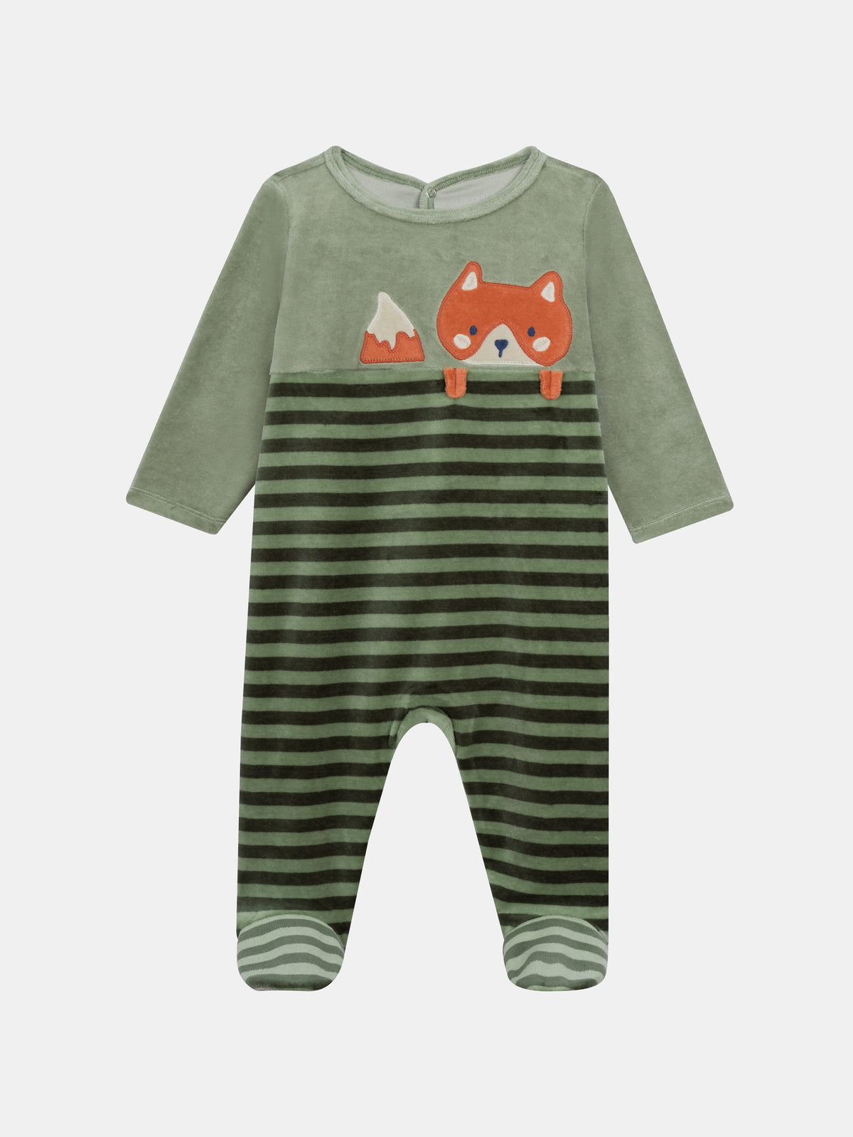 Velvet Green Snug-Fit with Stripes and Fox Motif for Baby Boy