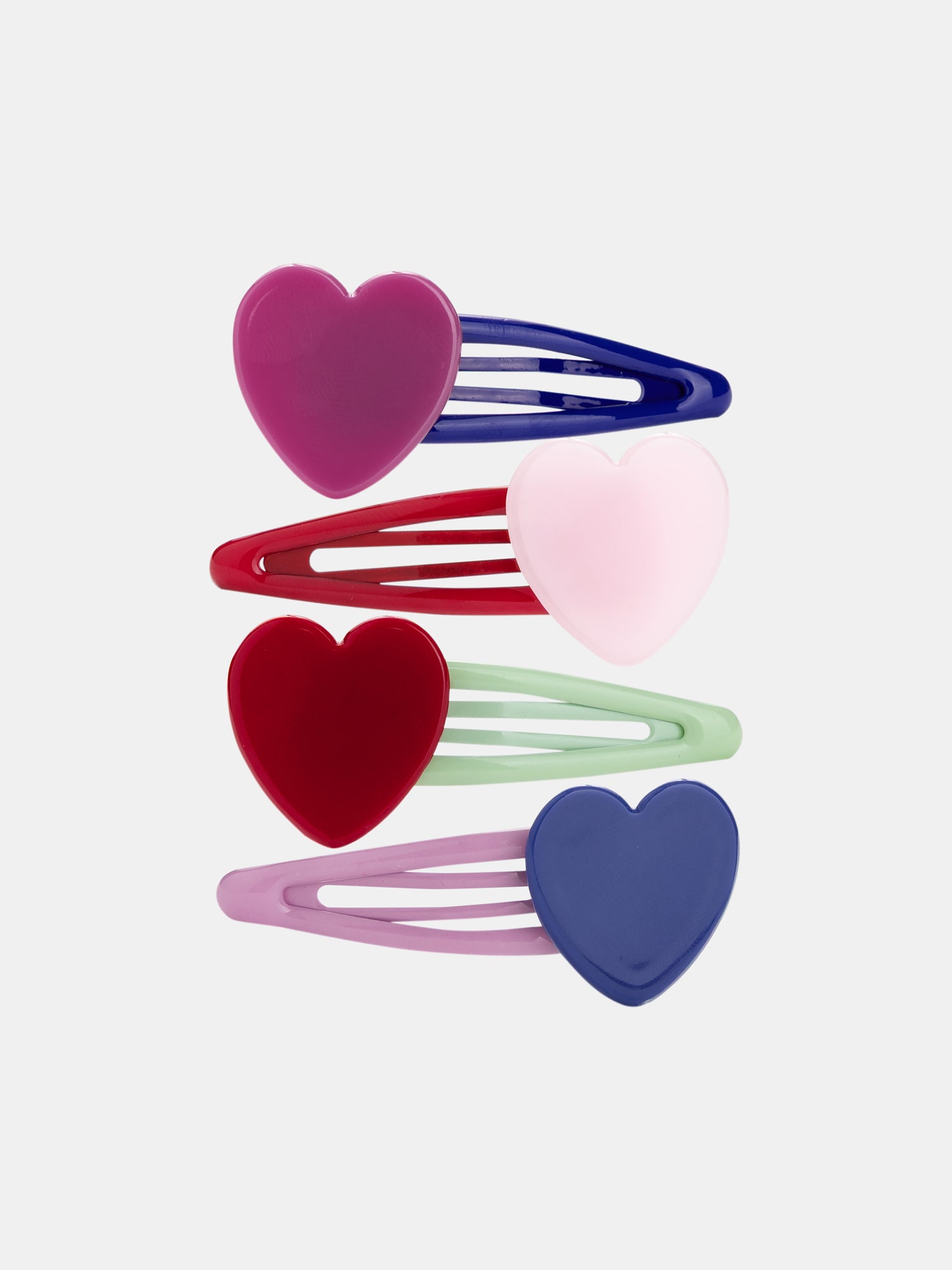 Set of 4 multicolored hair clips and hearts for girls