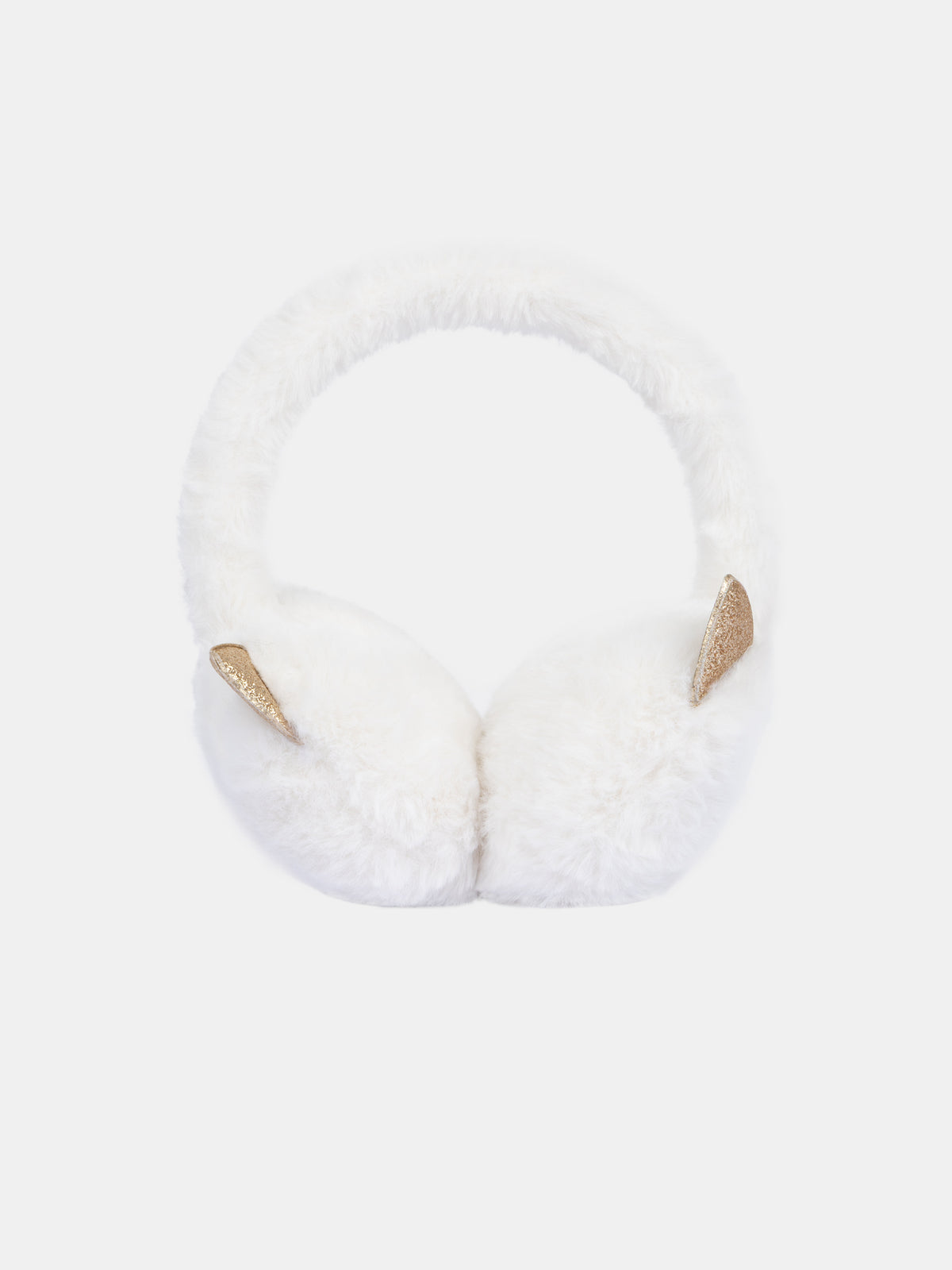 Ecru earmuffs with cat head design for girls