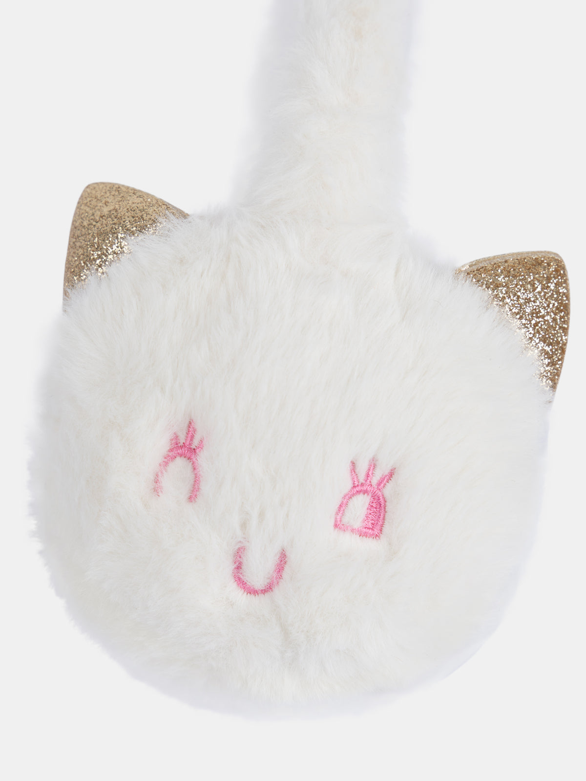 Ecru earmuffs with cat head design for girls