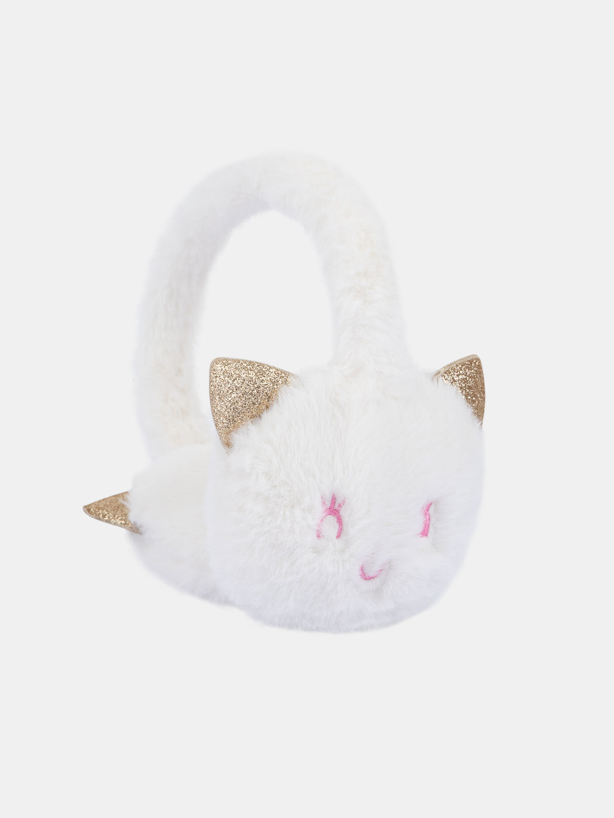 Ecru earmuffs with cat head design for girls