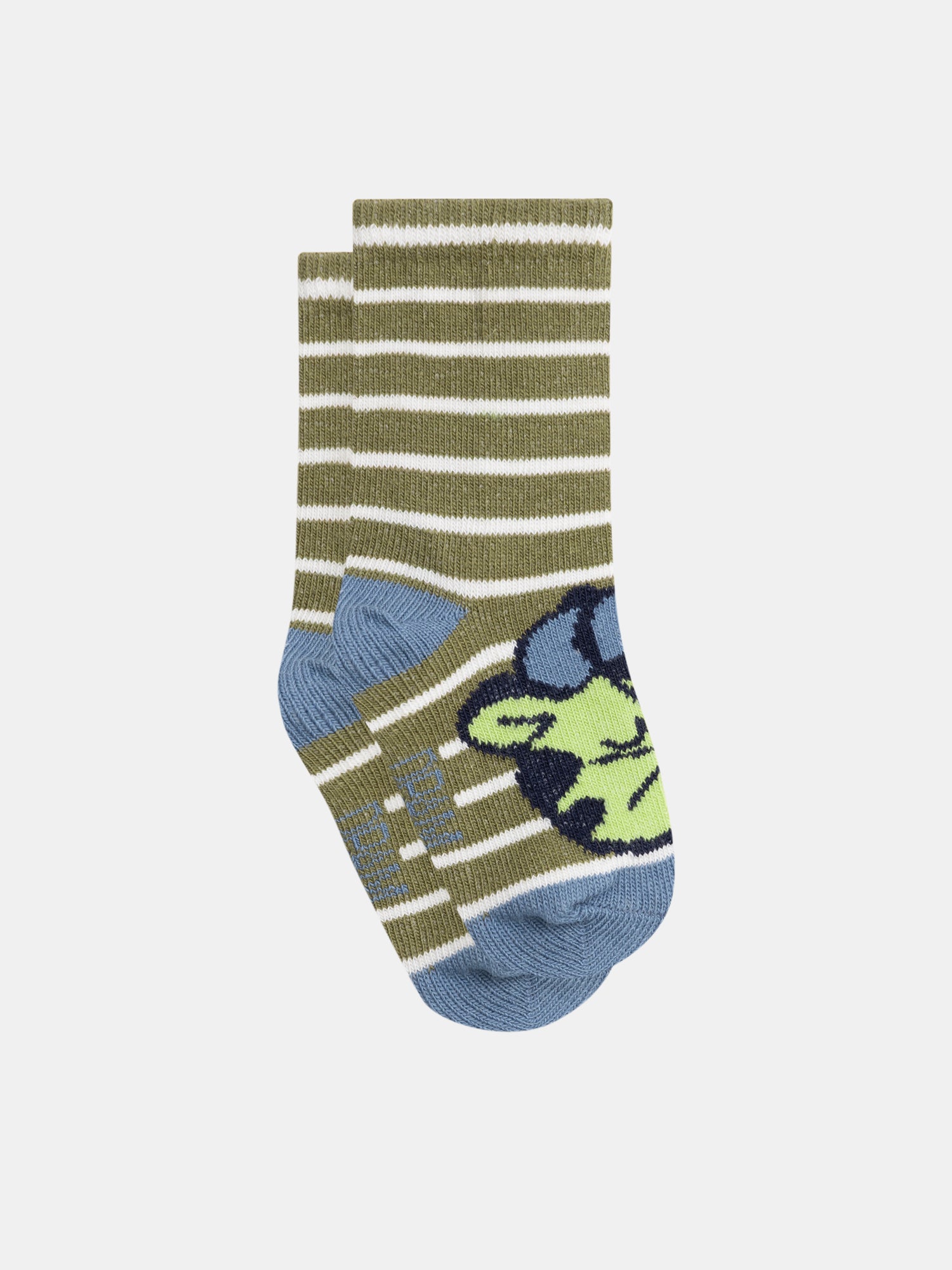 Socks with colorful stripes and animal patterns for baby boys