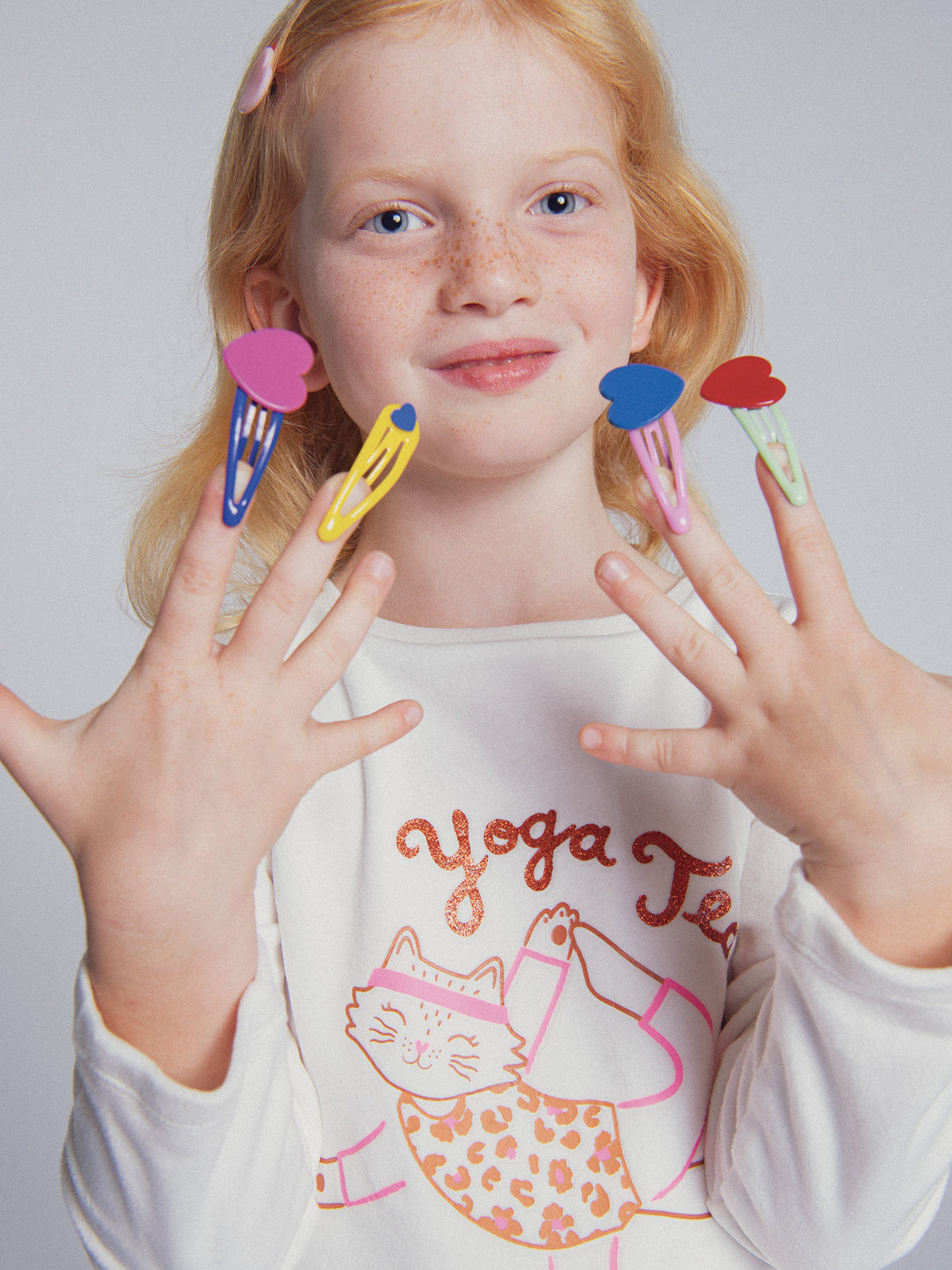 Ecru and pink velour pajamas "Cat Yoga Team" for girl