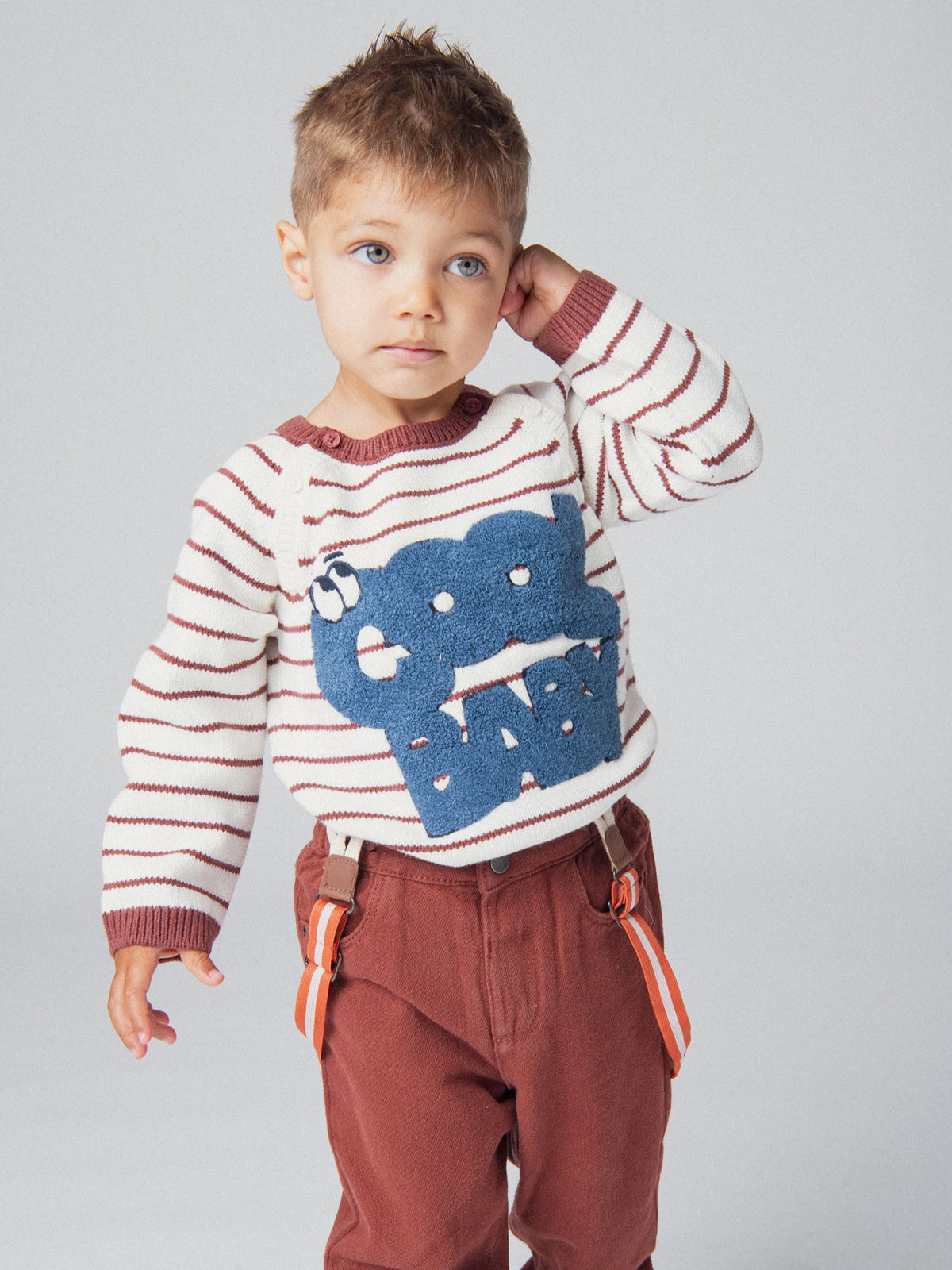 Morgon colored suspender pants for baby boy