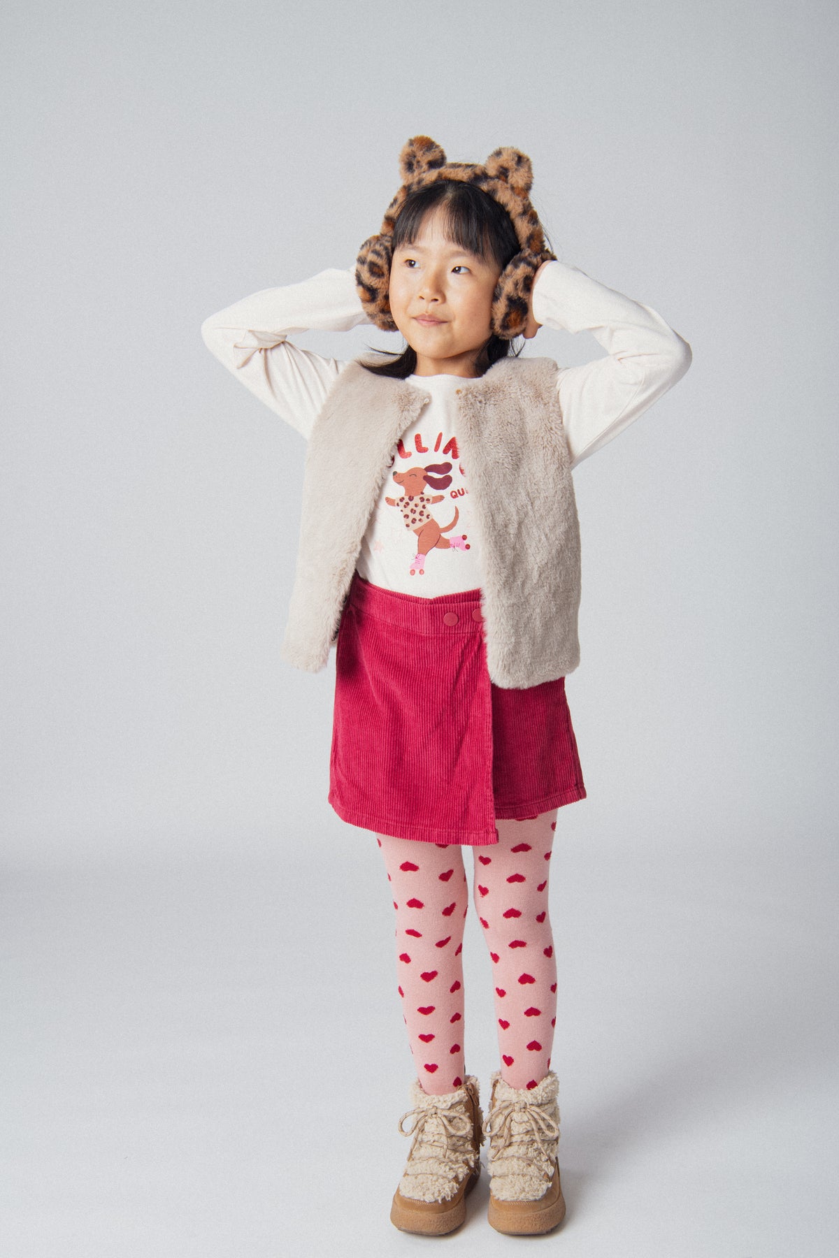 Reversible cardigan with synthetic fur and leopard print for girls