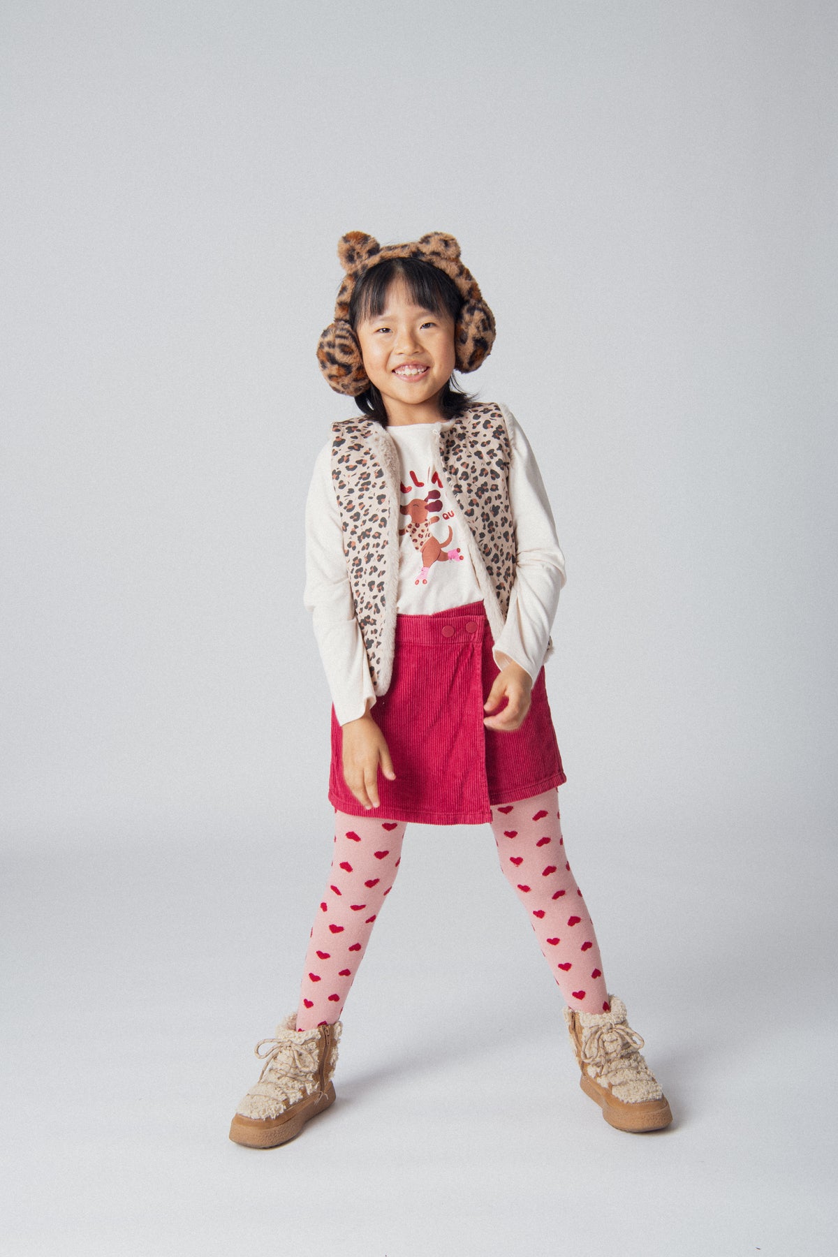 Reversible cardigan with synthetic fur and leopard print for girls
