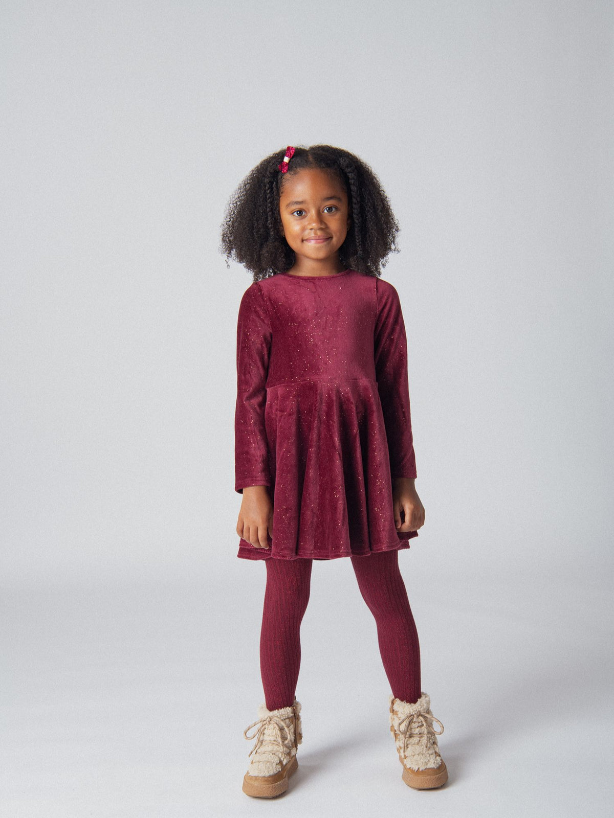 Plum Long Sleeve Glitter Dress for Girls