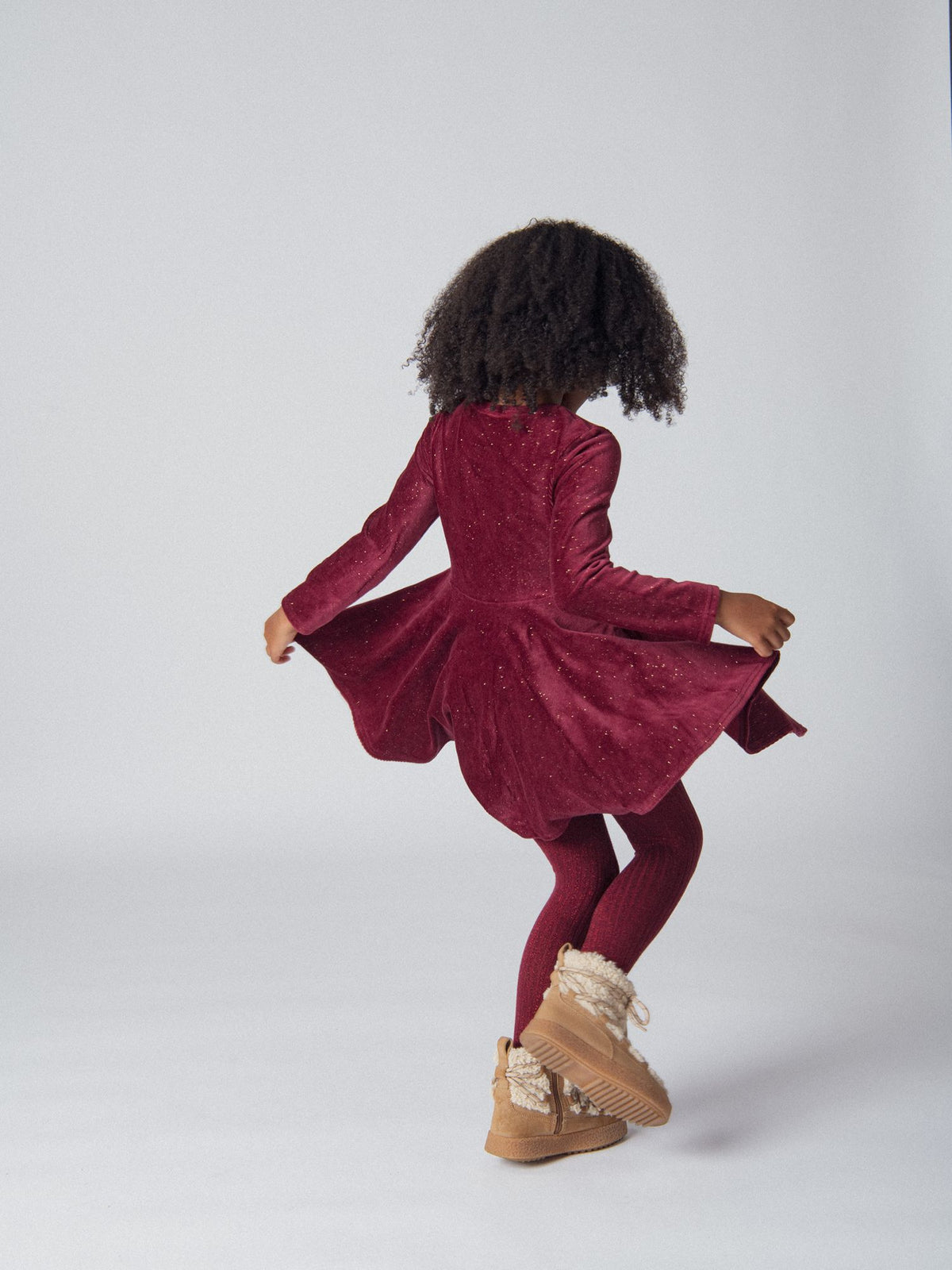 Plum Long Sleeve Glitter Dress for Girls