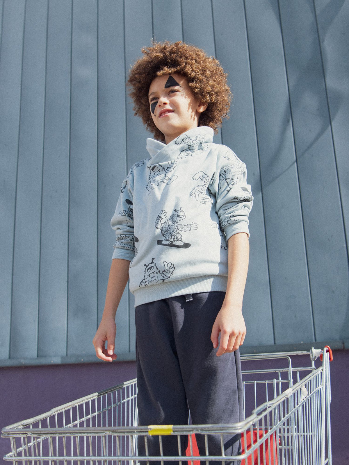 Green High Collar Yeti Print Sweatshirt for Boys