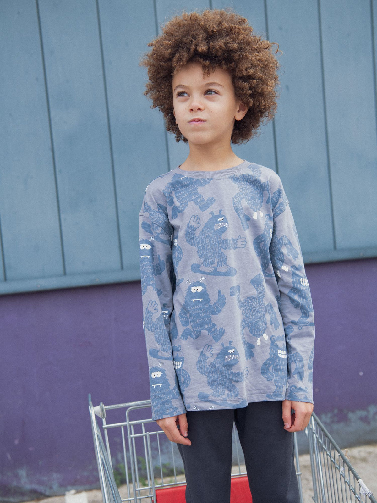 Blue Long Sleeve T-Shirt with Yeti Print for Boys