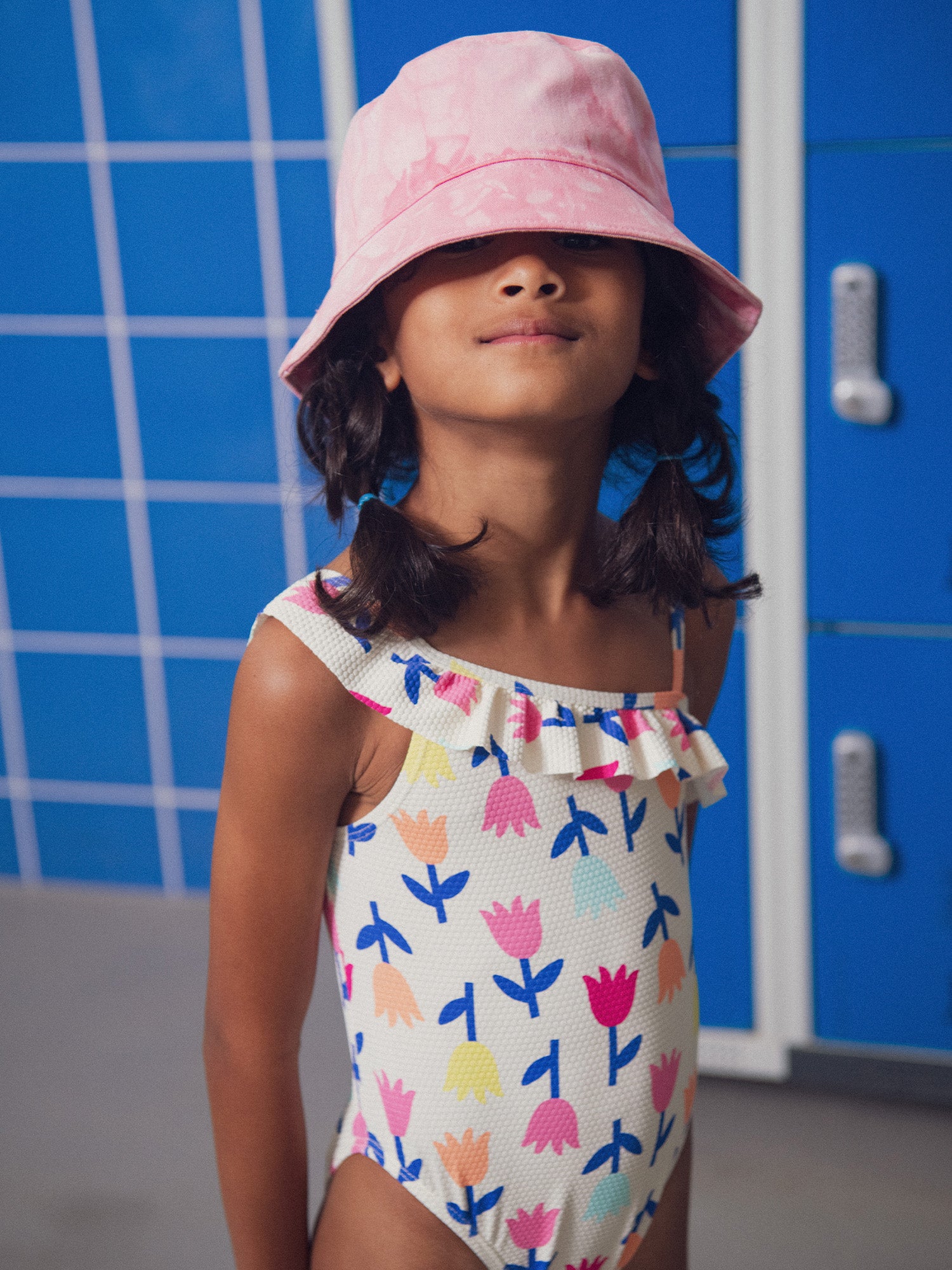 One-piece swimsuit with tulip print for girls