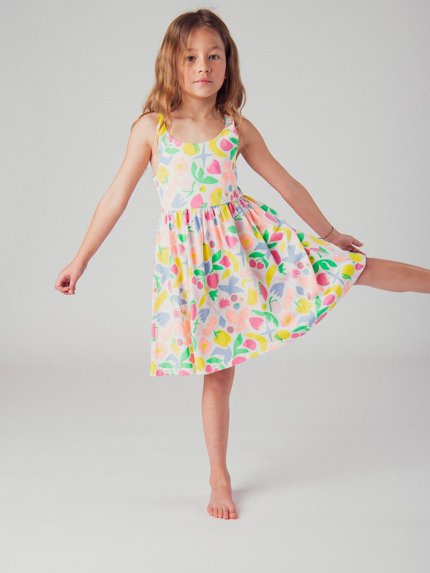 Girls' Multi-Color Fruit Print Strappy Dress