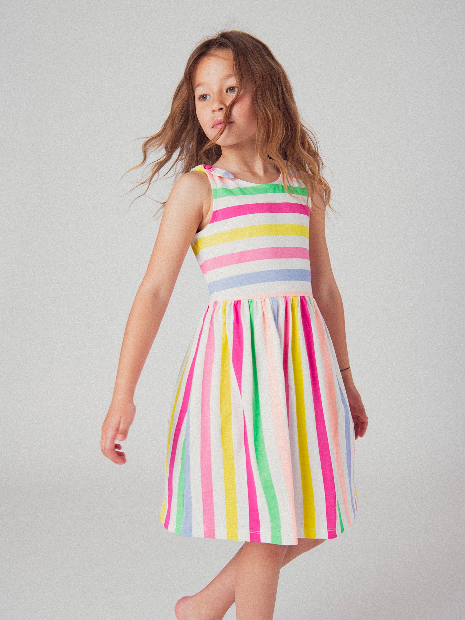 Strap dress with multicolored stripes for girls