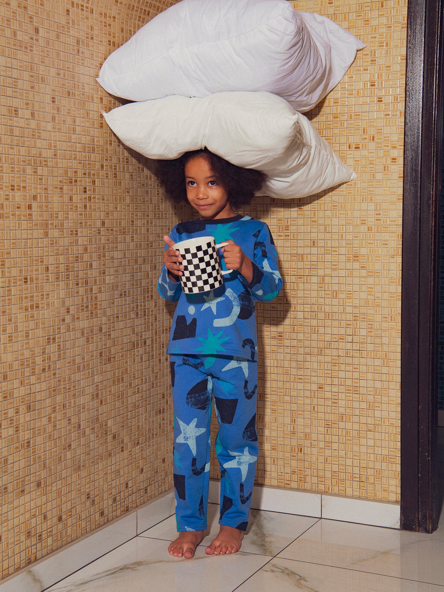 Phosphorescent blue nattier pajamas with spatial print for boy