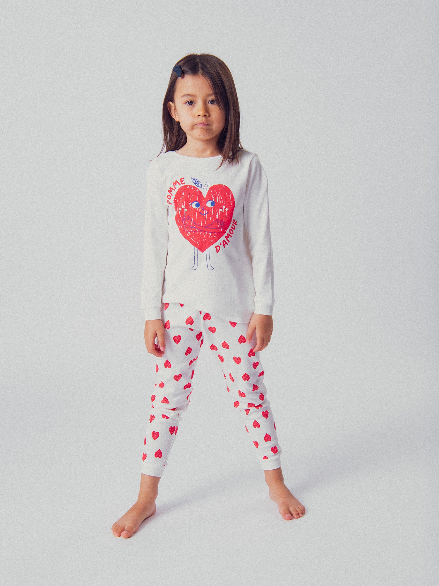 Ecru Pajamas with Love Apple Pattern for Girl