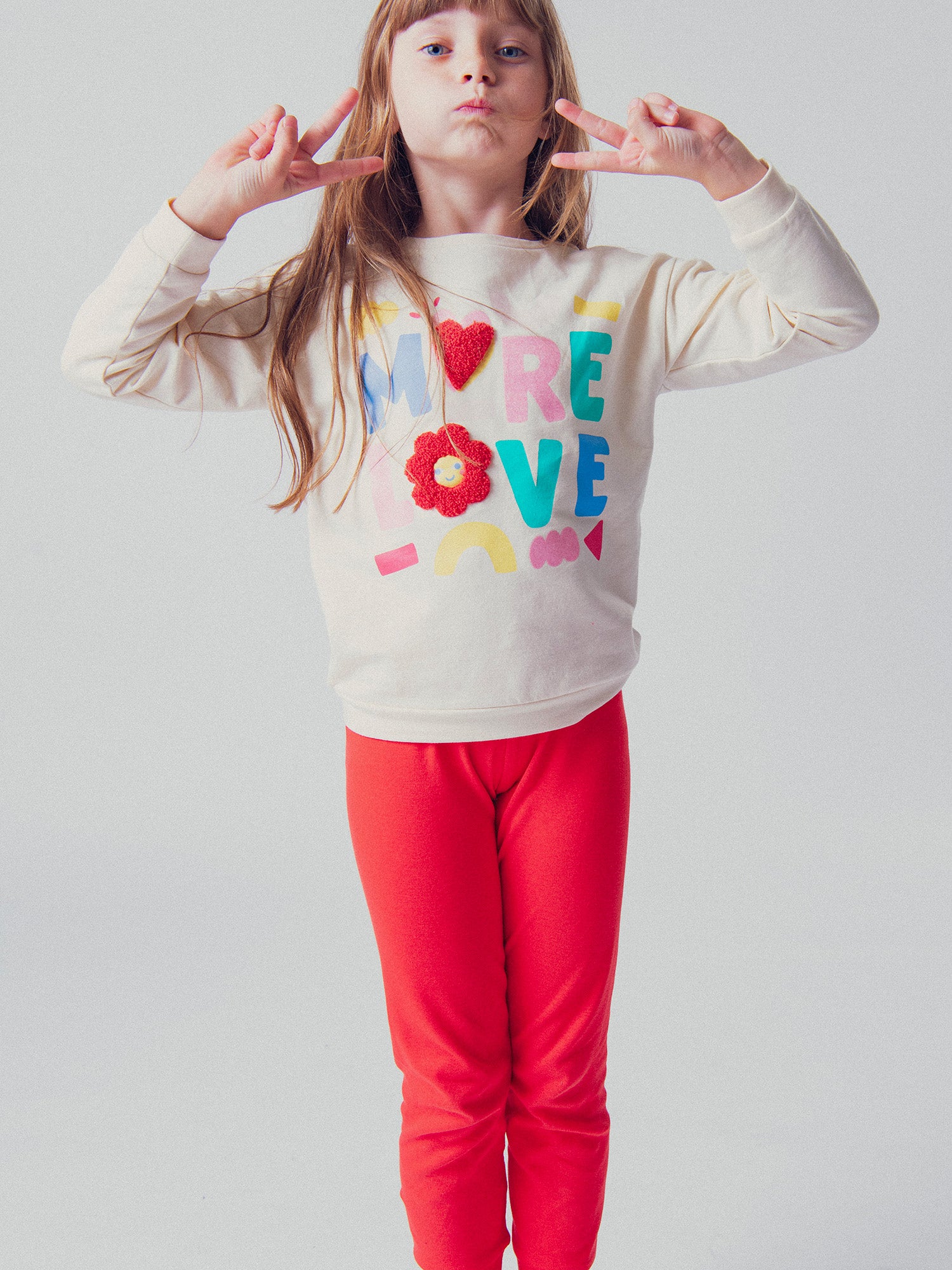 Cream Pyjama with 'MORE LOVE' Pattern for Girls
