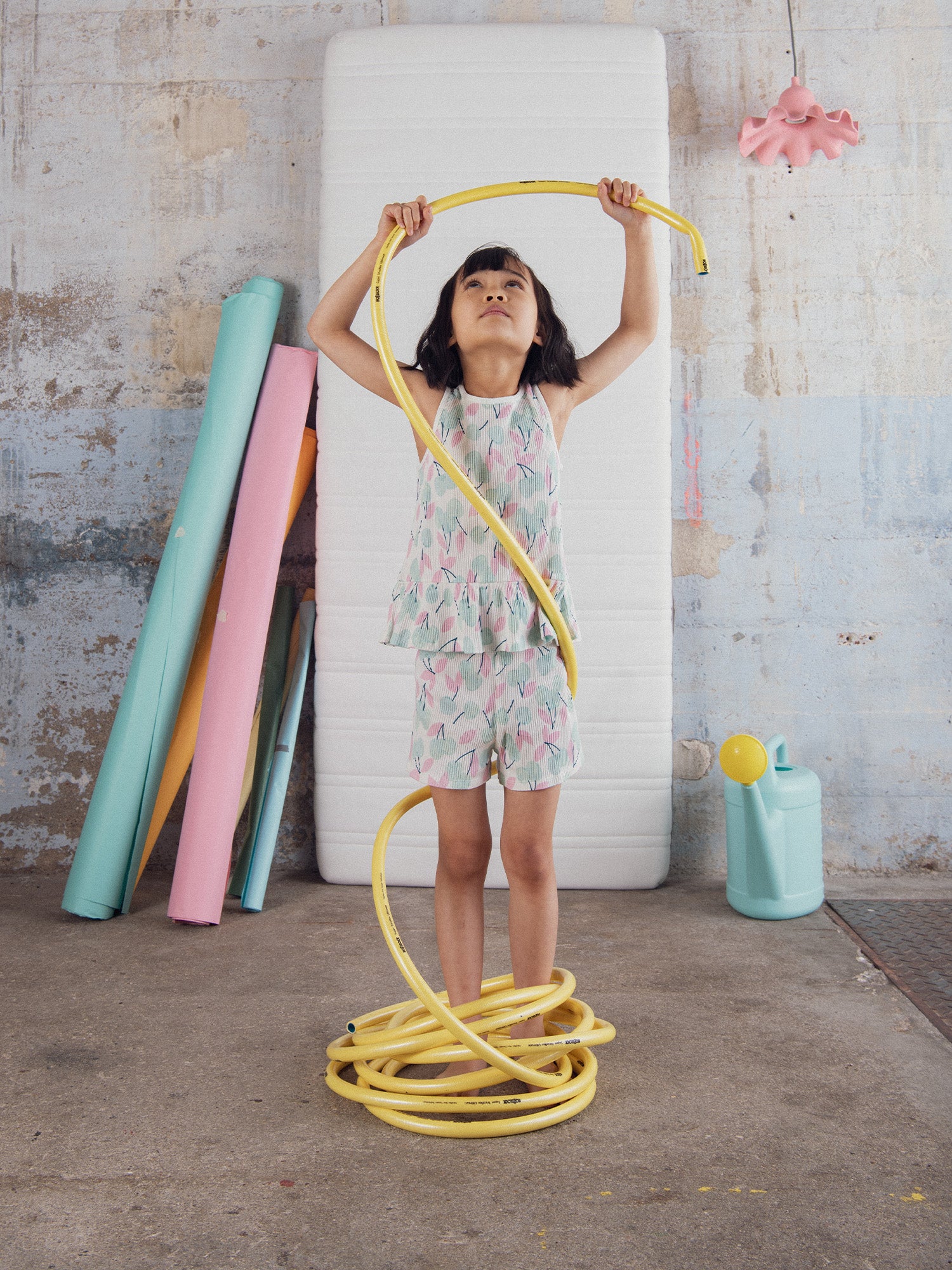 Short pajama tank top with "Pastel Cherries" print for girls