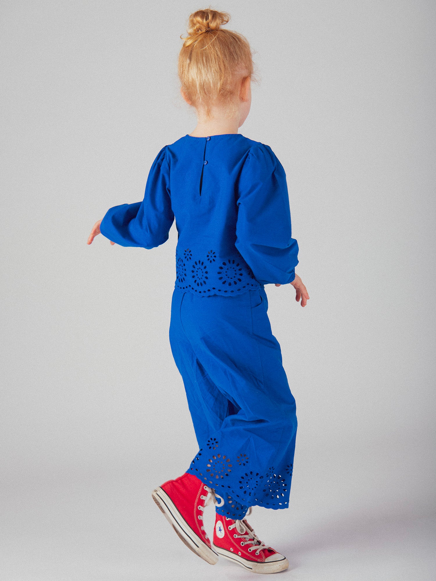 Blue pants with English embroidery for girls