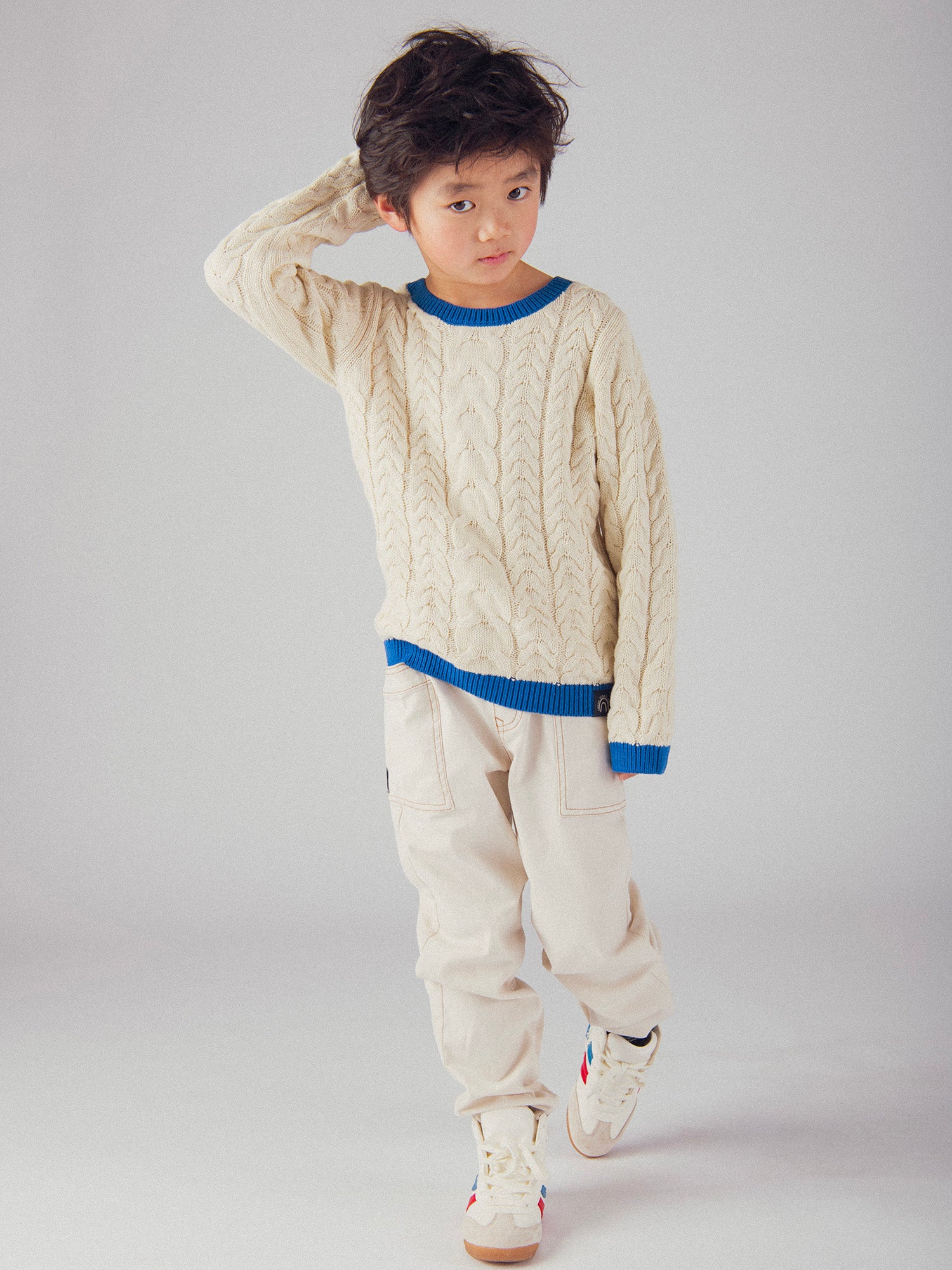 Beige Sweater with Blue Details for Boys