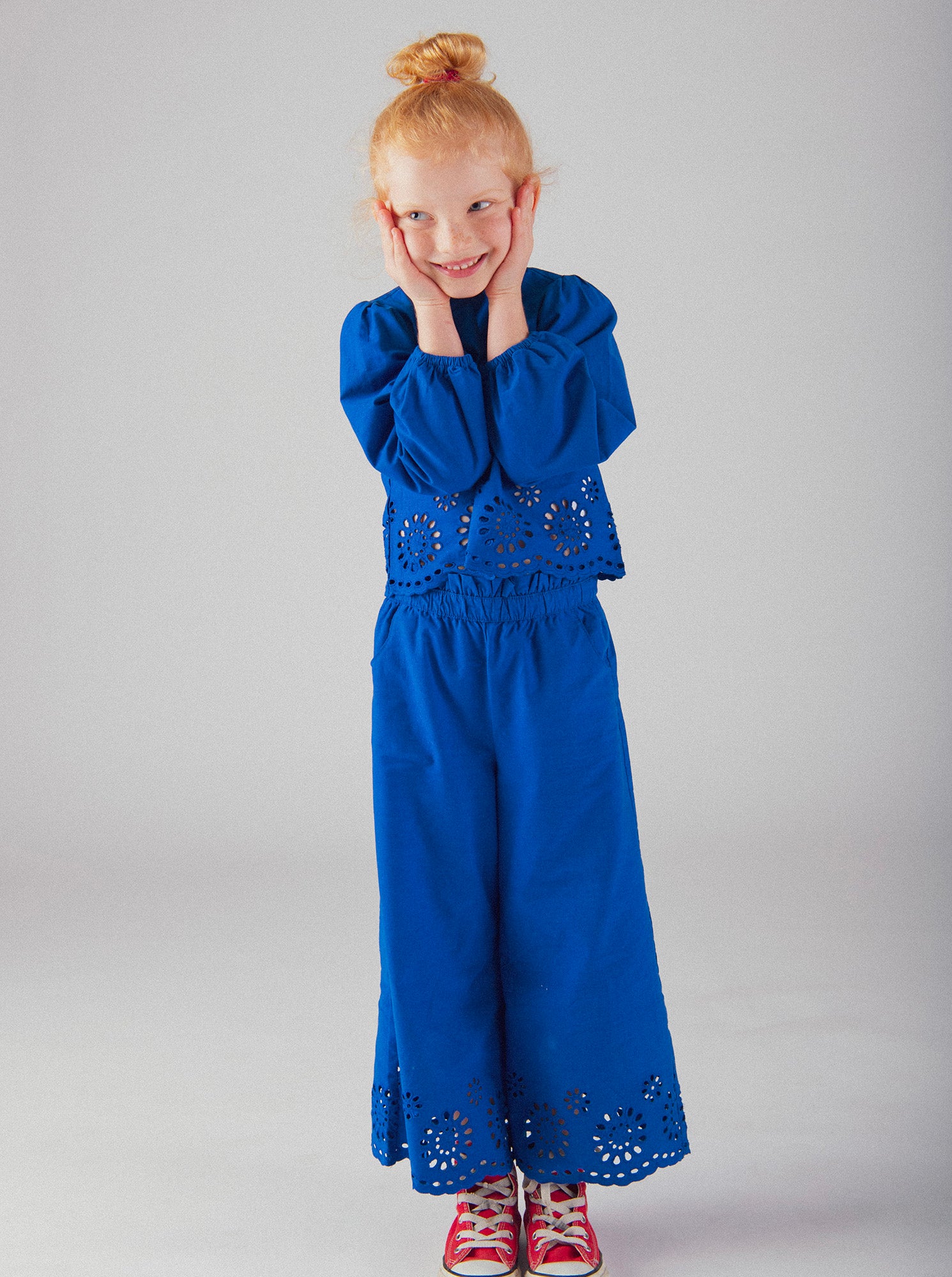 Blue pants with English embroidery for girls