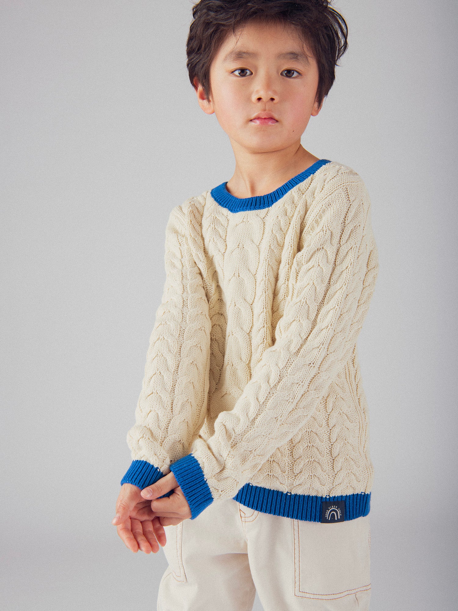 Beige Sweater with Blue Details for Boys
