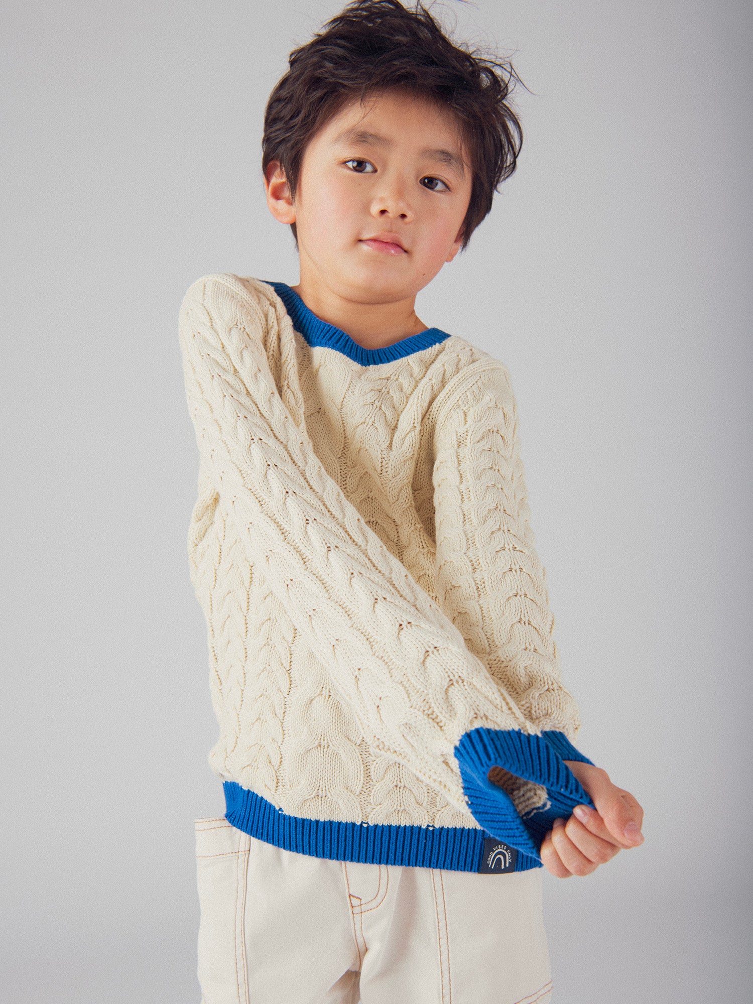 Beige Sweater with Blue Details for Boys