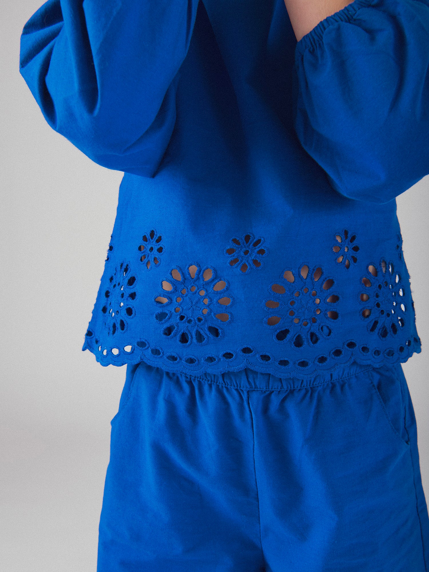 Blue blouse with English embroidery for girls