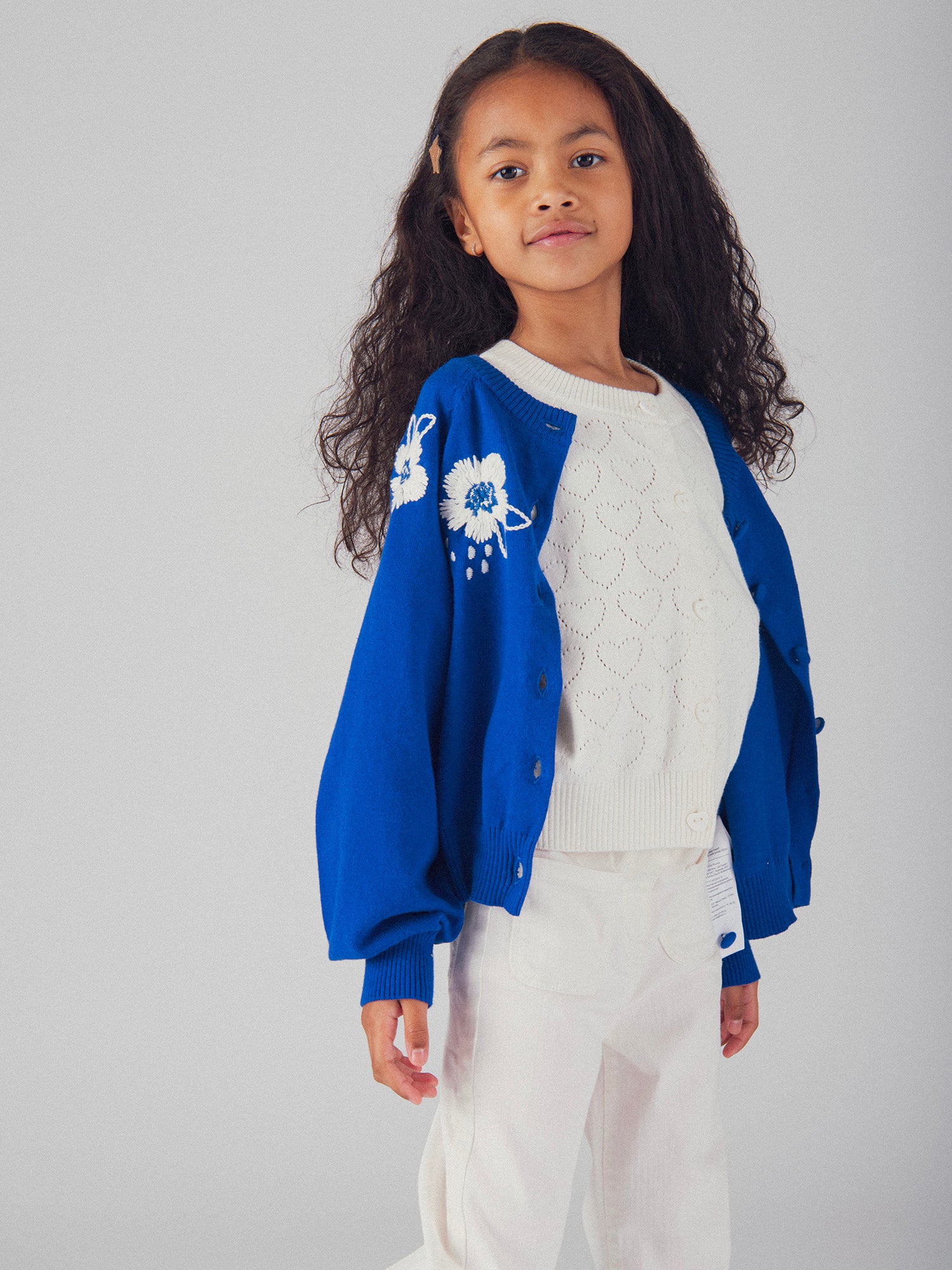 Blue Cardigan with Flower Embroidery for Girls