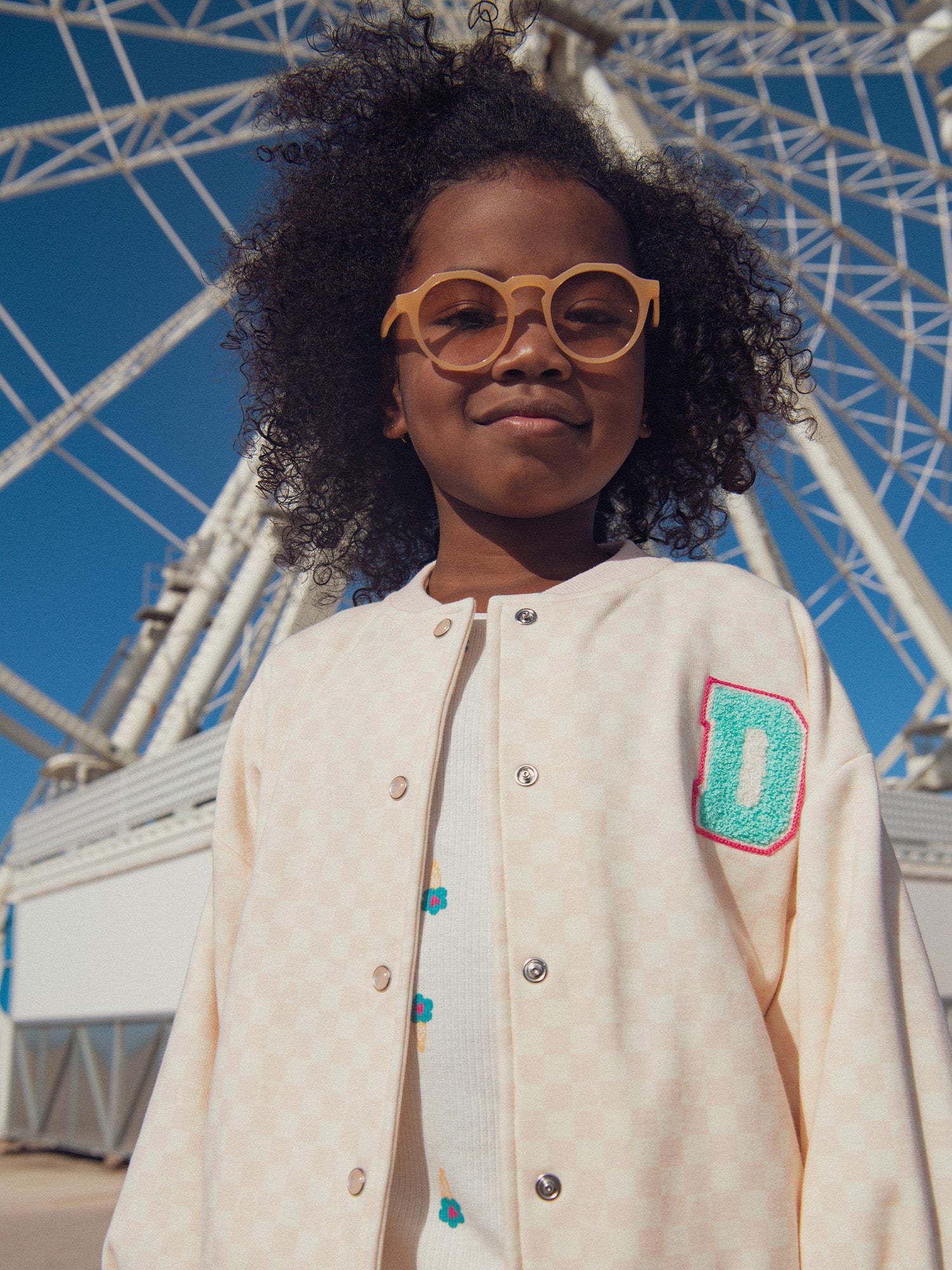 Checked Teddy Jacket in Pink and Ecru for Girl