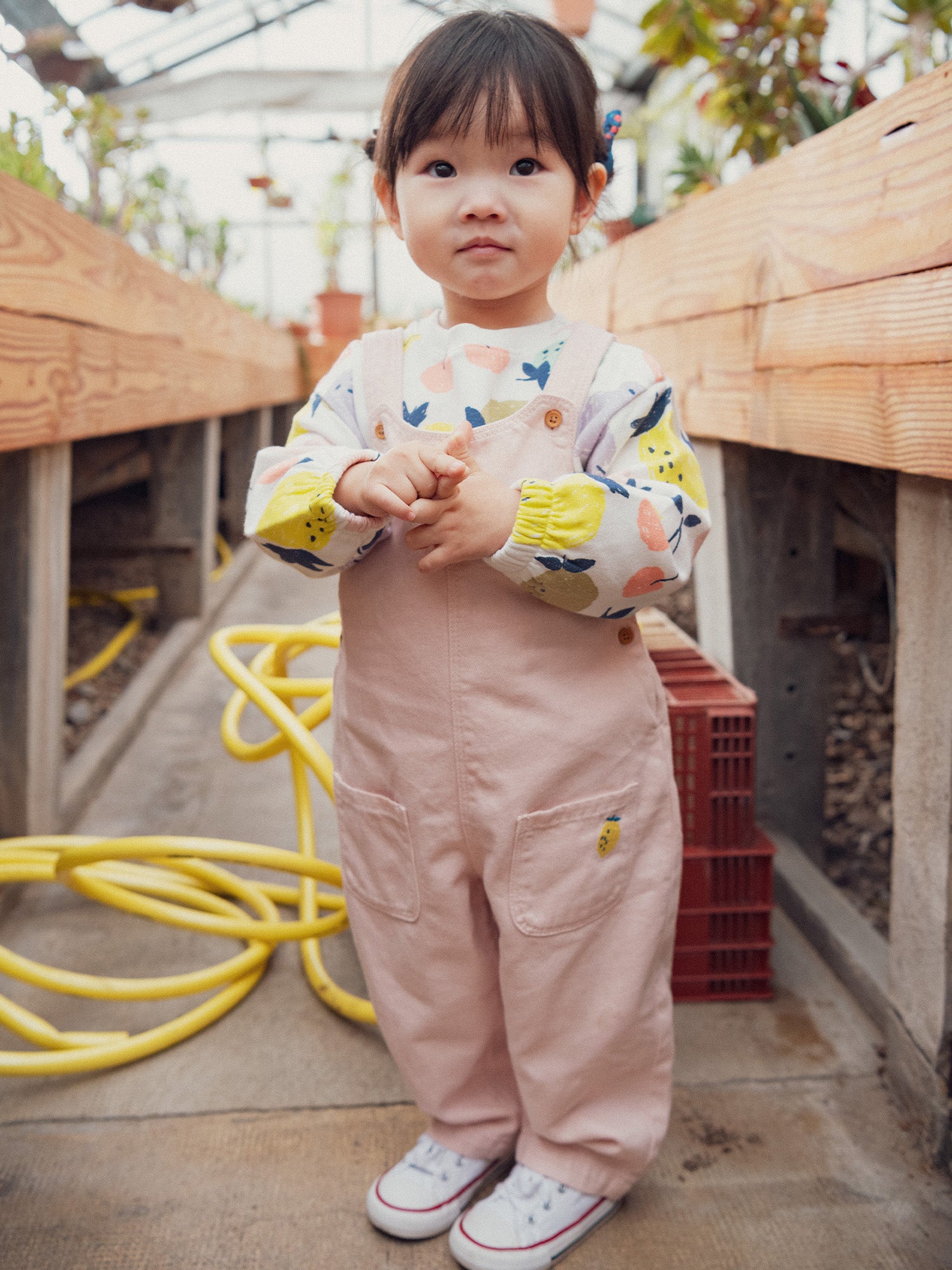 Pink Vintage Overall with Lemon Embroidery for Baby Girls
