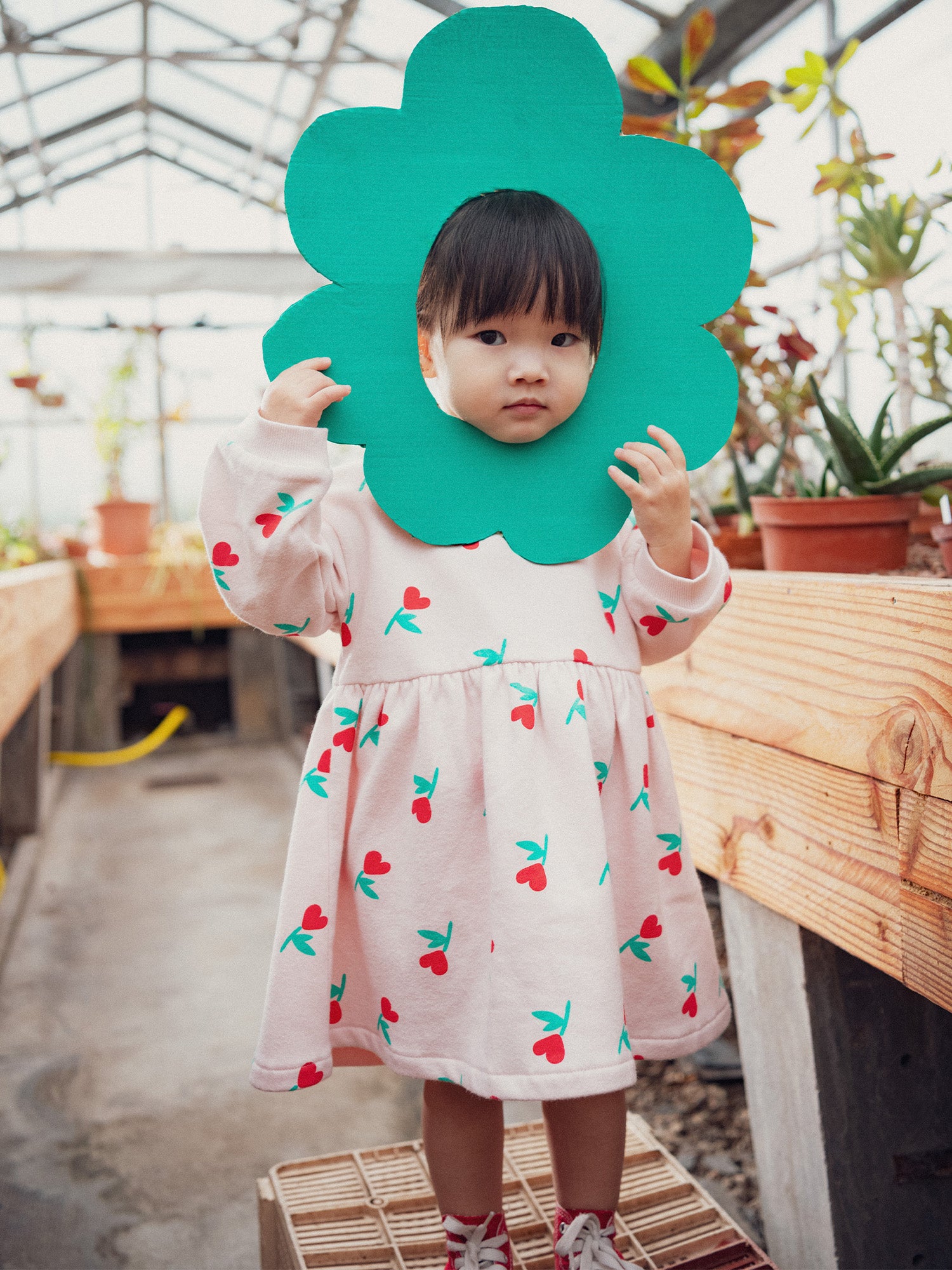 Pink dress with floral-heart print for baby girl