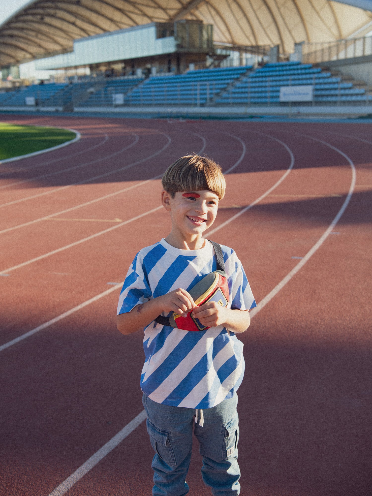 Ecru and blue striped short-sleeve t-shirt for boys
