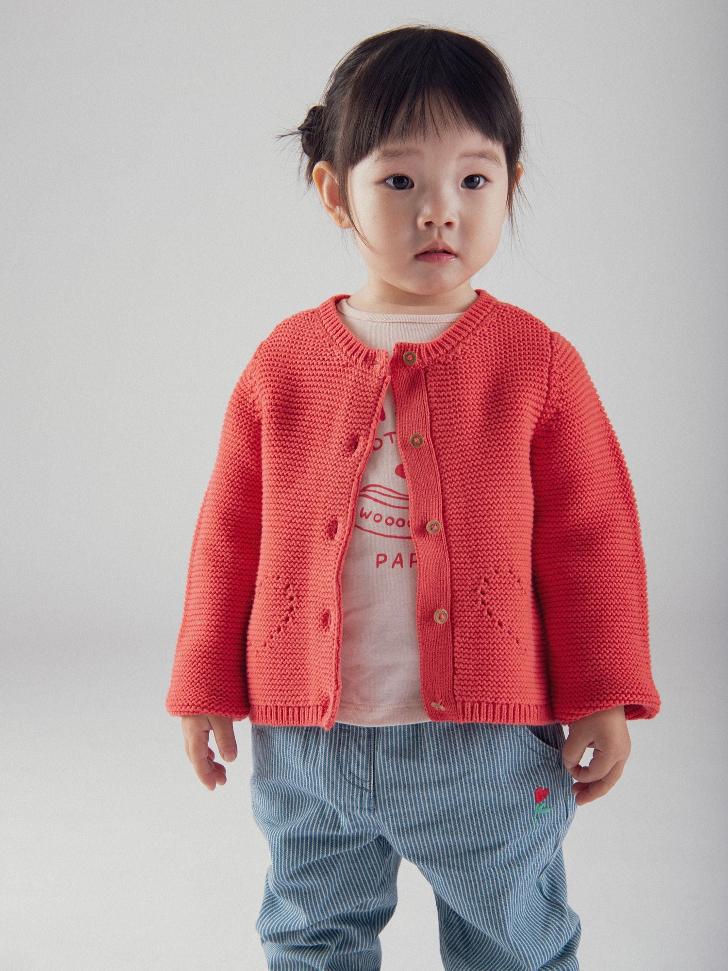 Watermelon Knit Cardigan with Heart Pockets for Baby Girl