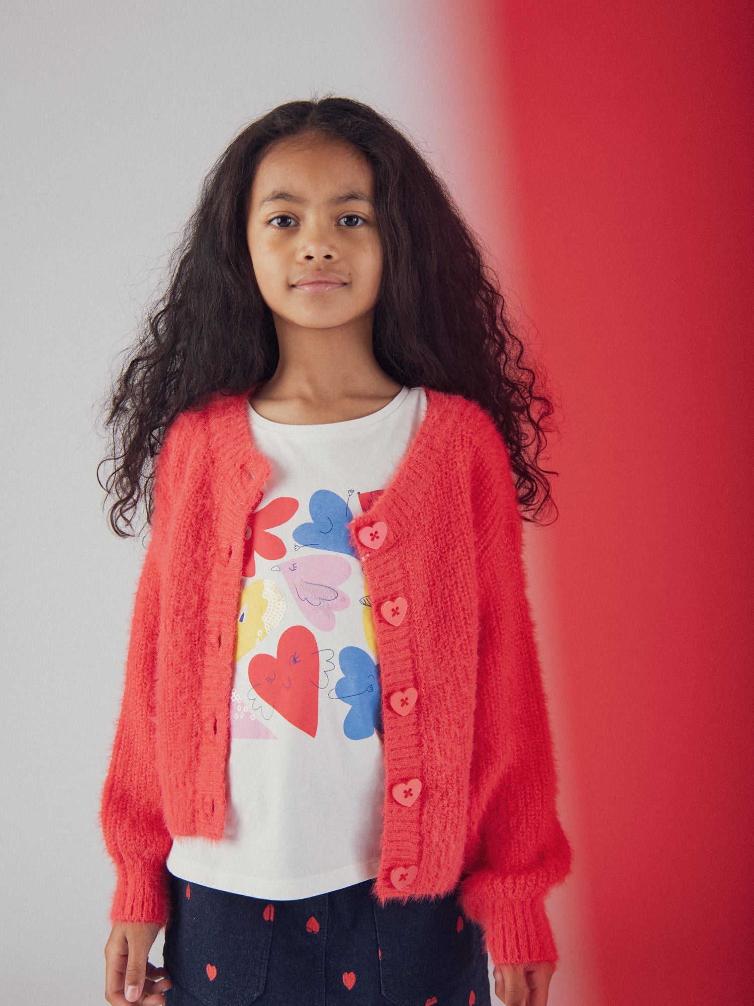 Red Heart Button Cardigan for Girls